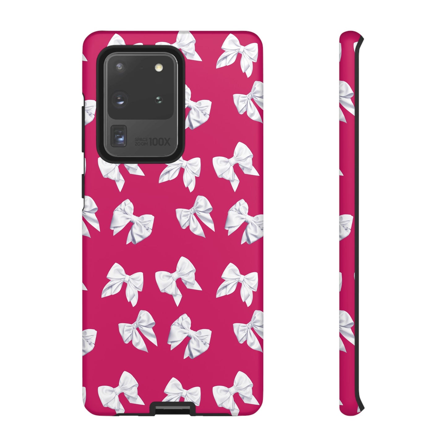 Bow Phone Case White on Hot Pink