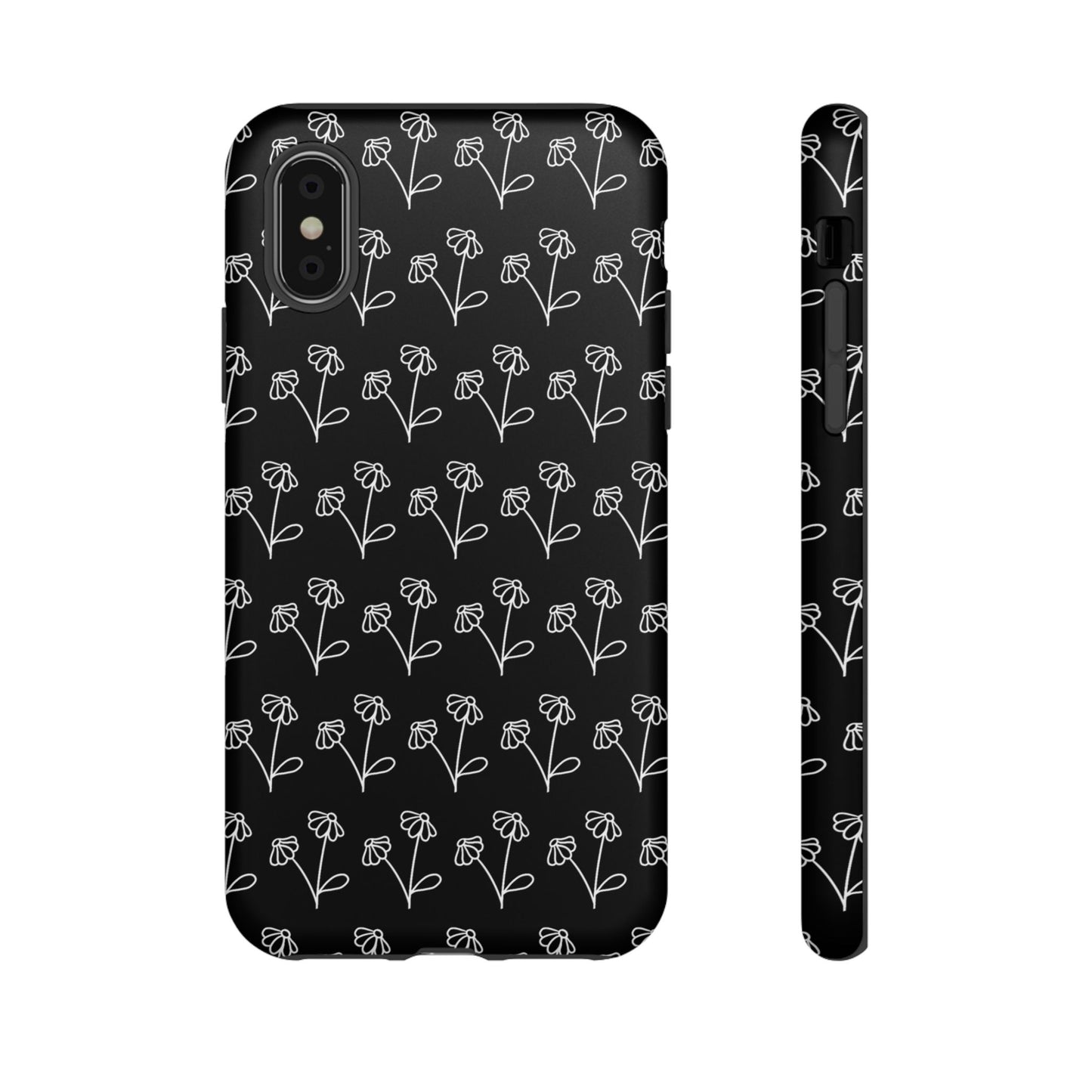 Doodle Flowers Phone Case Black