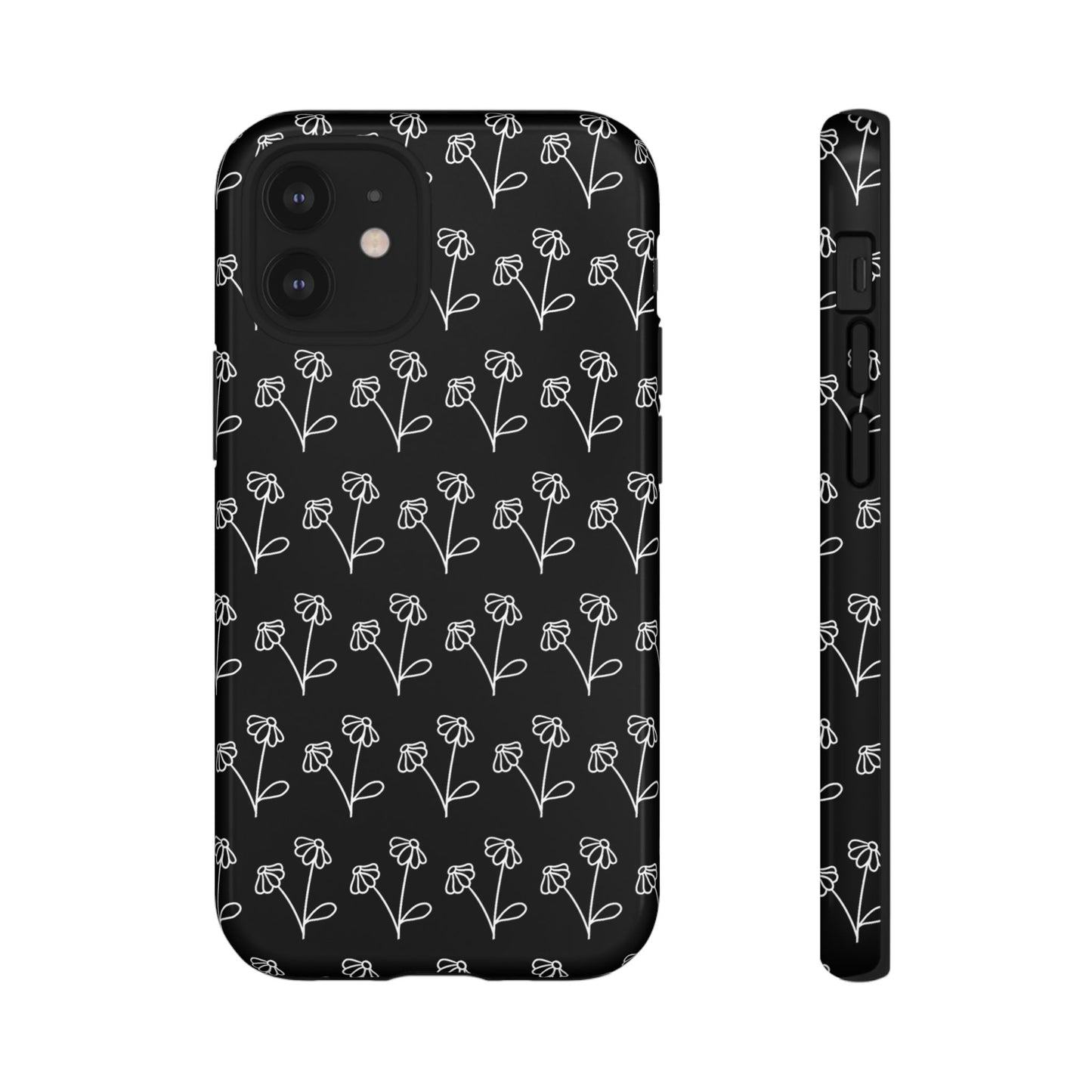 Doodle Flowers Phone Case Black