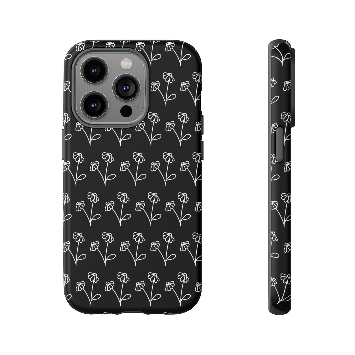 Doodle Flowers Phone Case Black