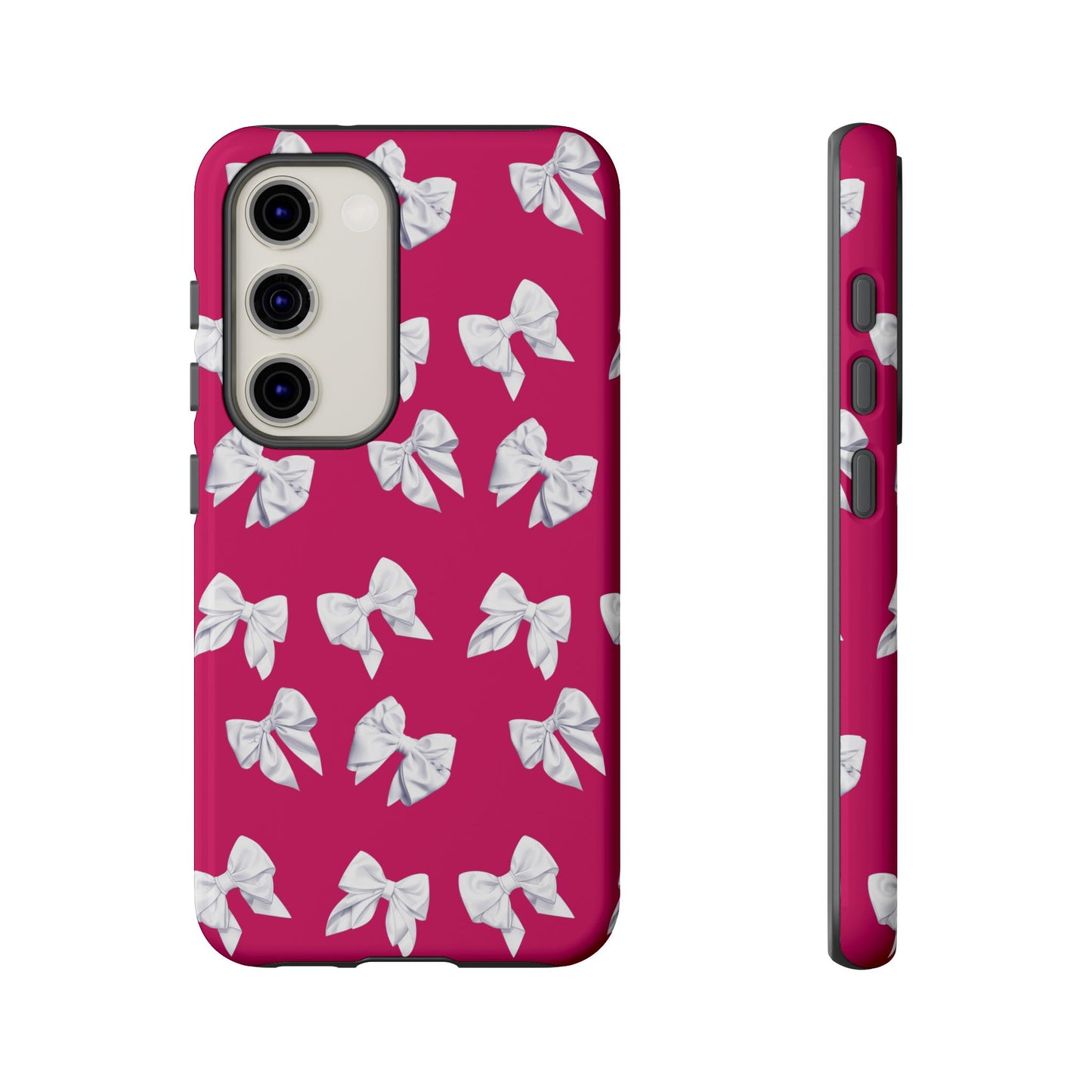 Bow Phone Case White on Hot Pink