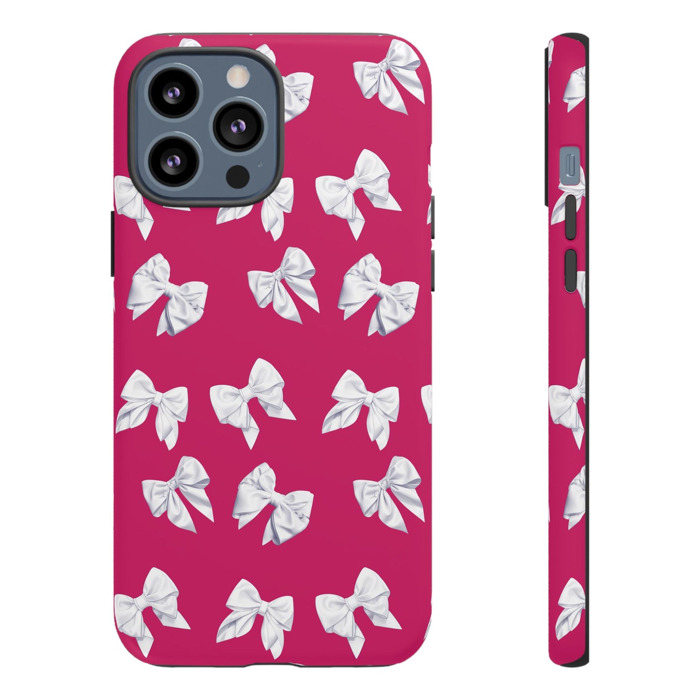 Bow Phone Case White on Hot Pink