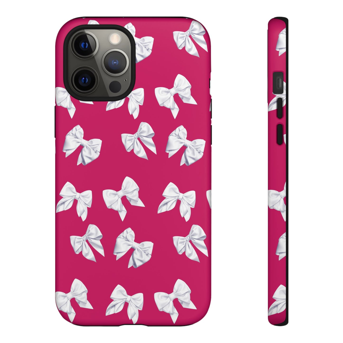 Bow Phone Case White on Hot Pink