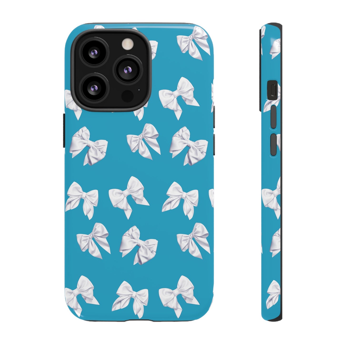 Bow Phone Case White on Turquoise