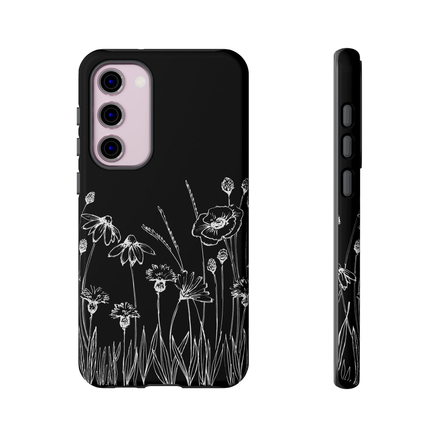 Doodle Flower Phone Case Black