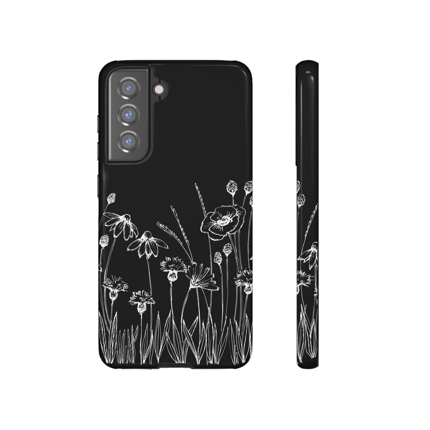 Doodle Flower Phone Case Black