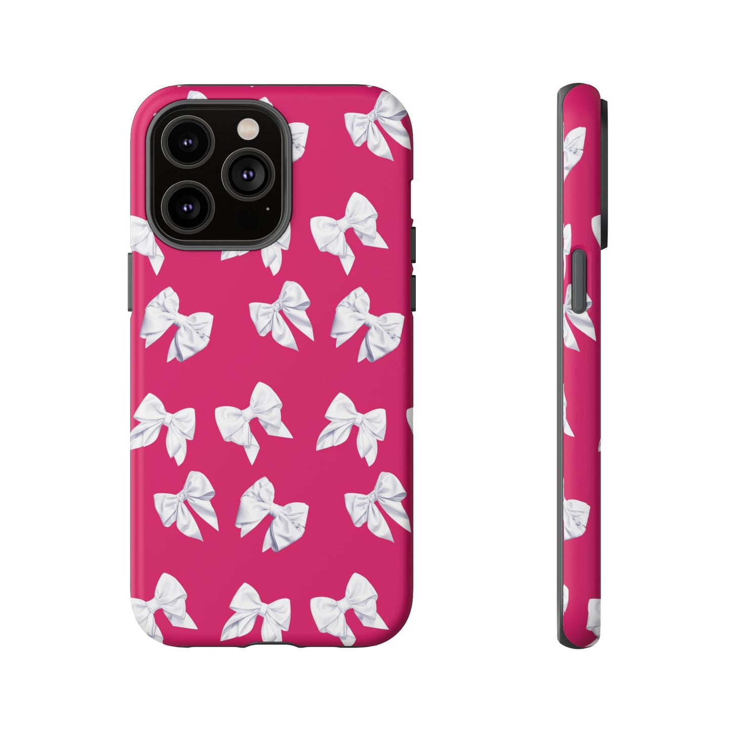 Bow Phone Case White on Hot Pink