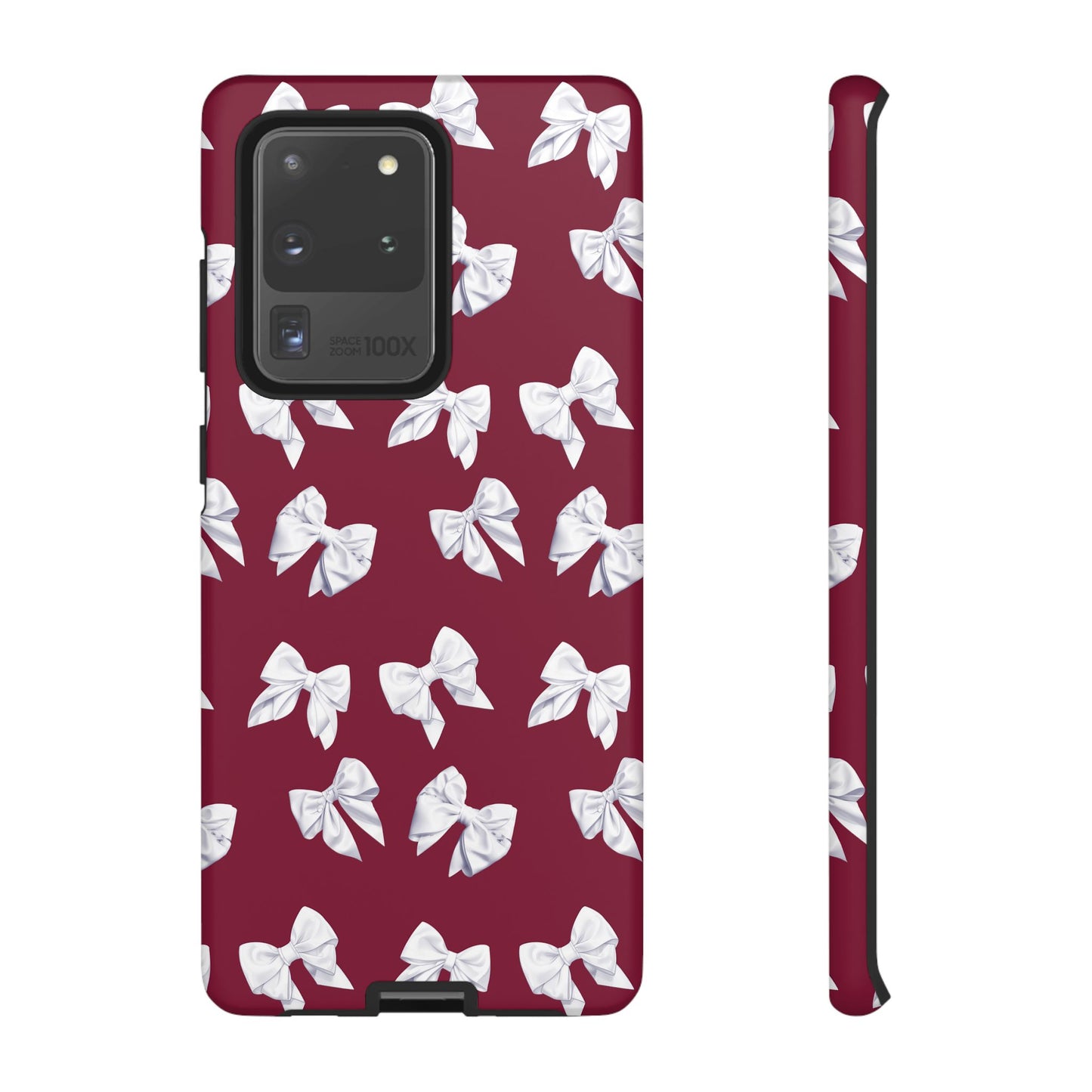 Bow Phone Case White on Burgundy