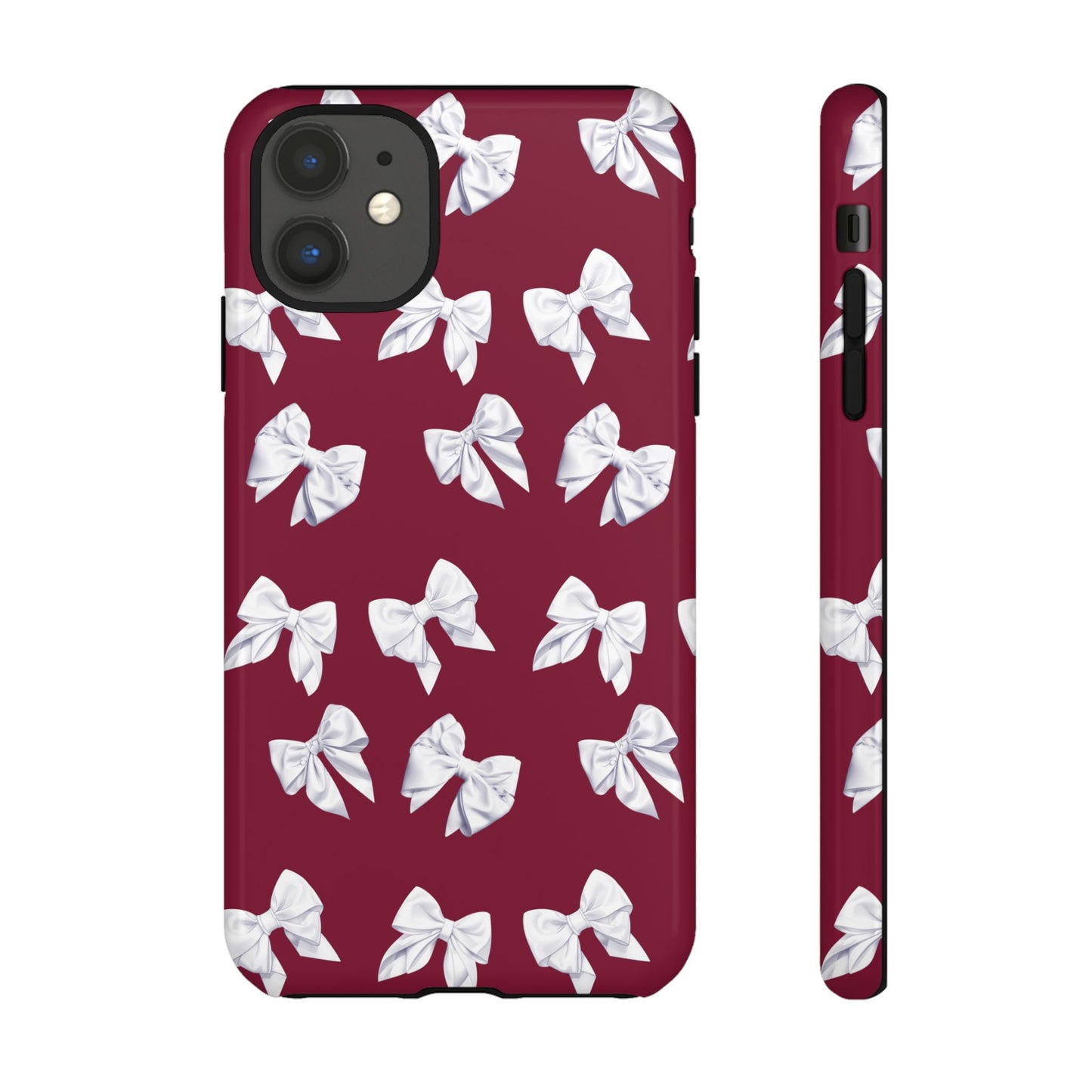 Bow Phone Case White on Burgundy