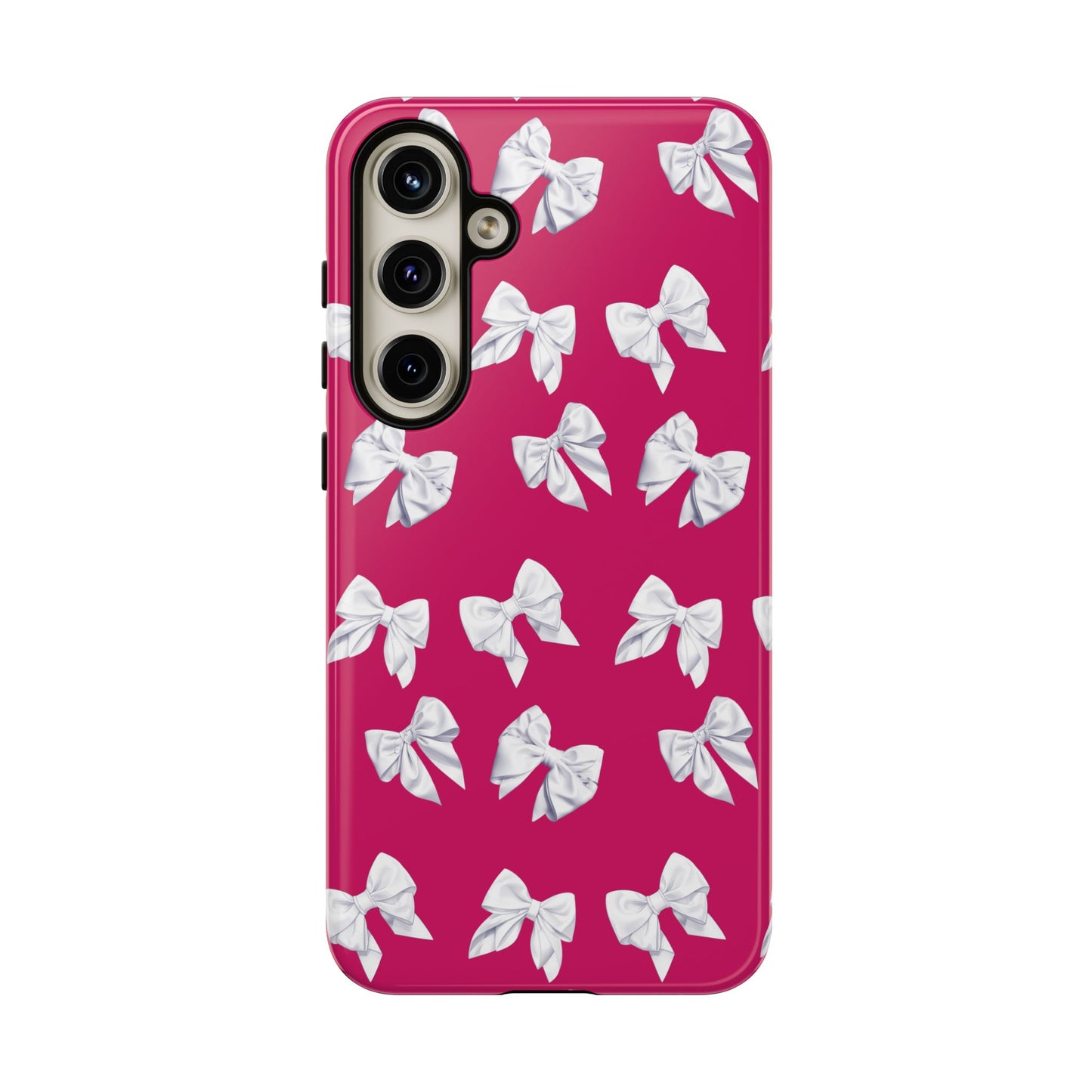 Bow Phone Case White on Hot Pink