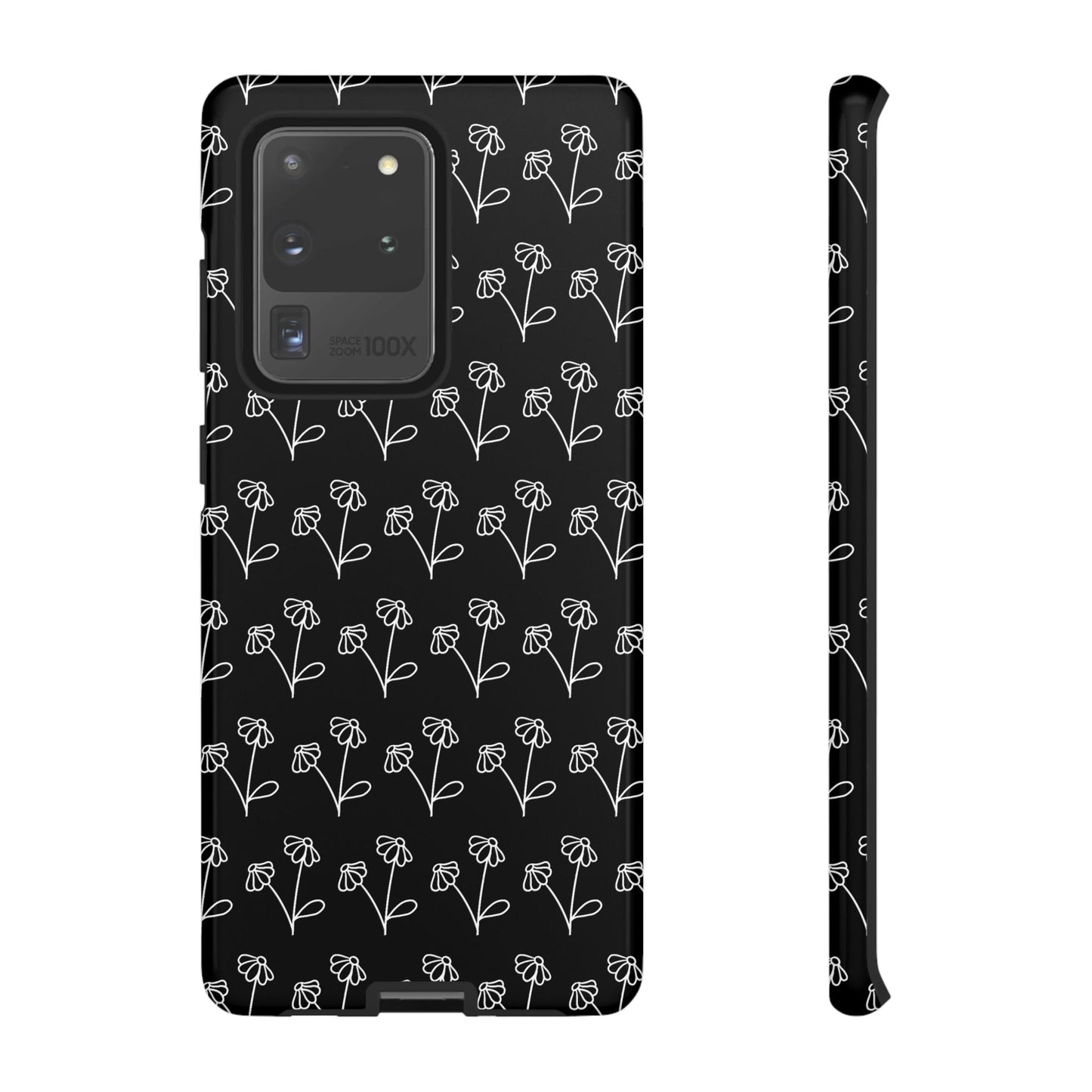 Doodle Flowers Phone Case Black