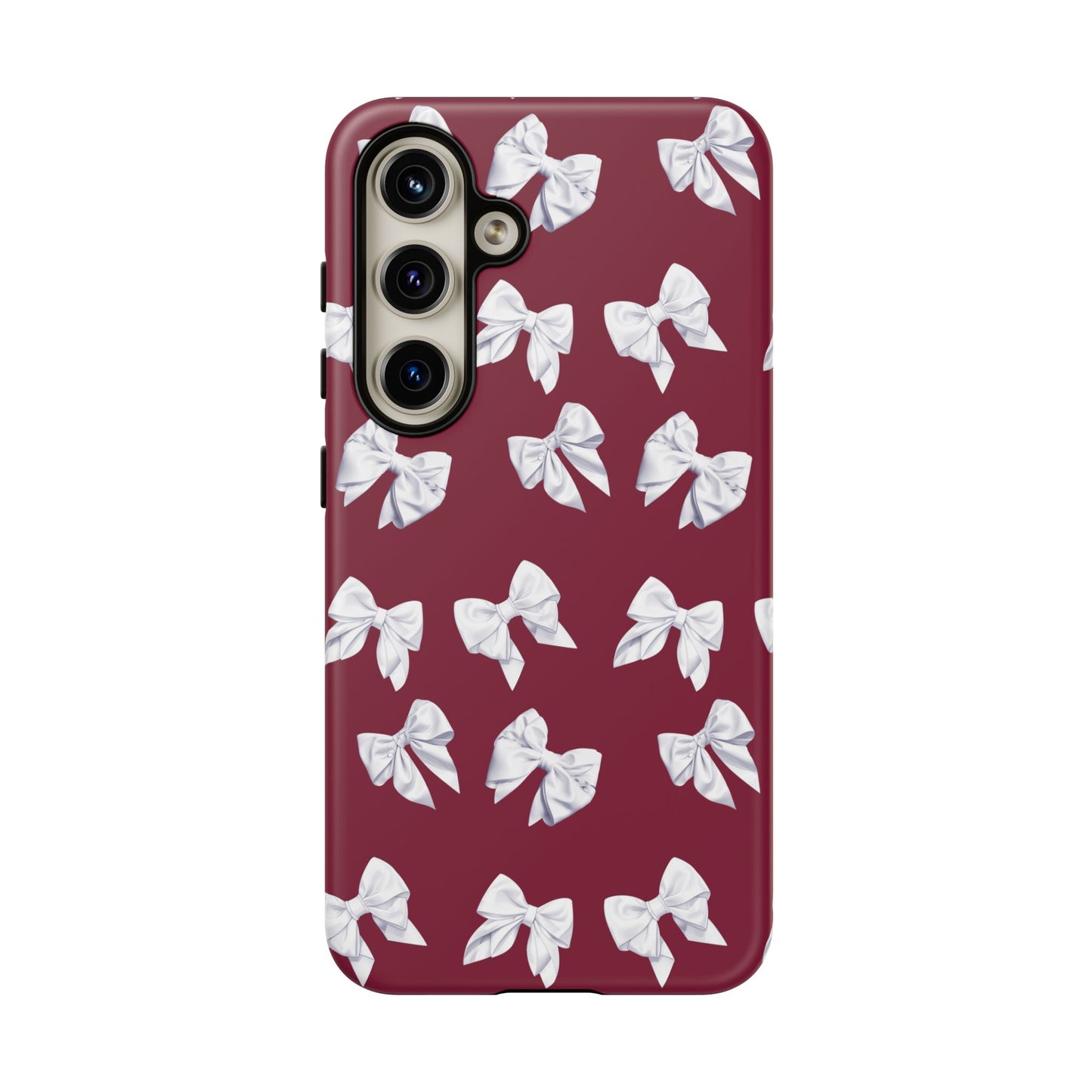 Bow Phone Case White on Burgundy