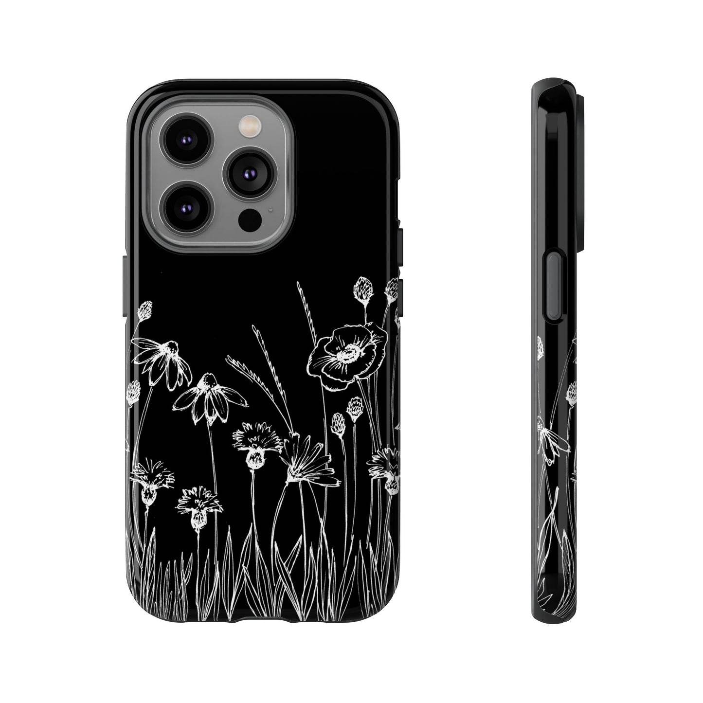 Doodle Flower Phone Case Black