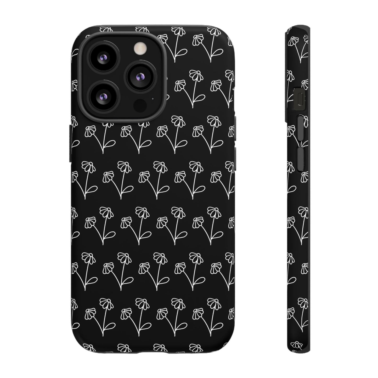 Doodle Flowers Phone Case Black