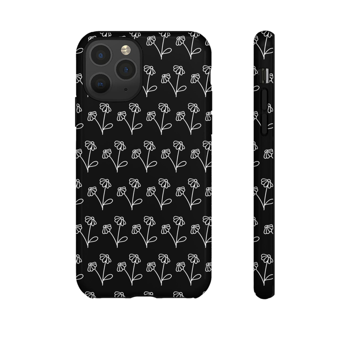 Doodle Flowers Phone Case Black