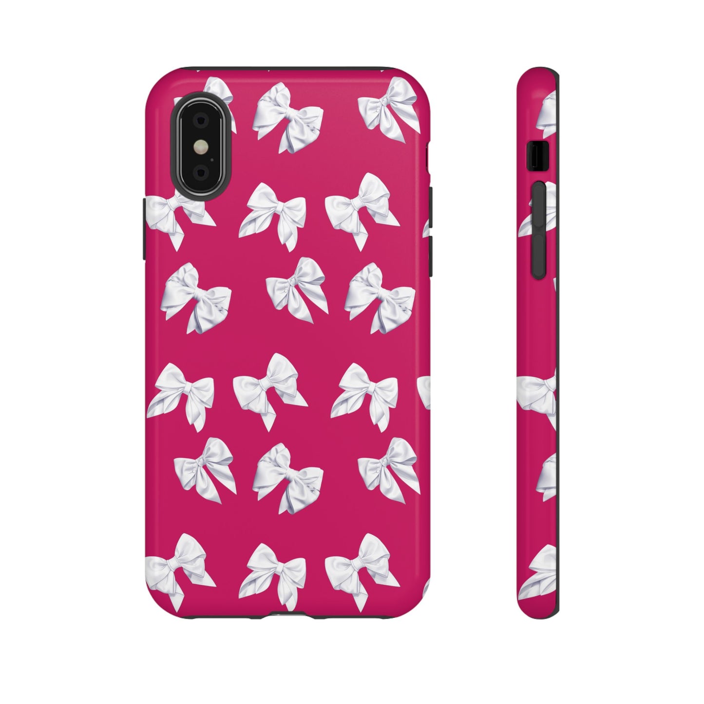 Bow Phone Case White on Hot Pink