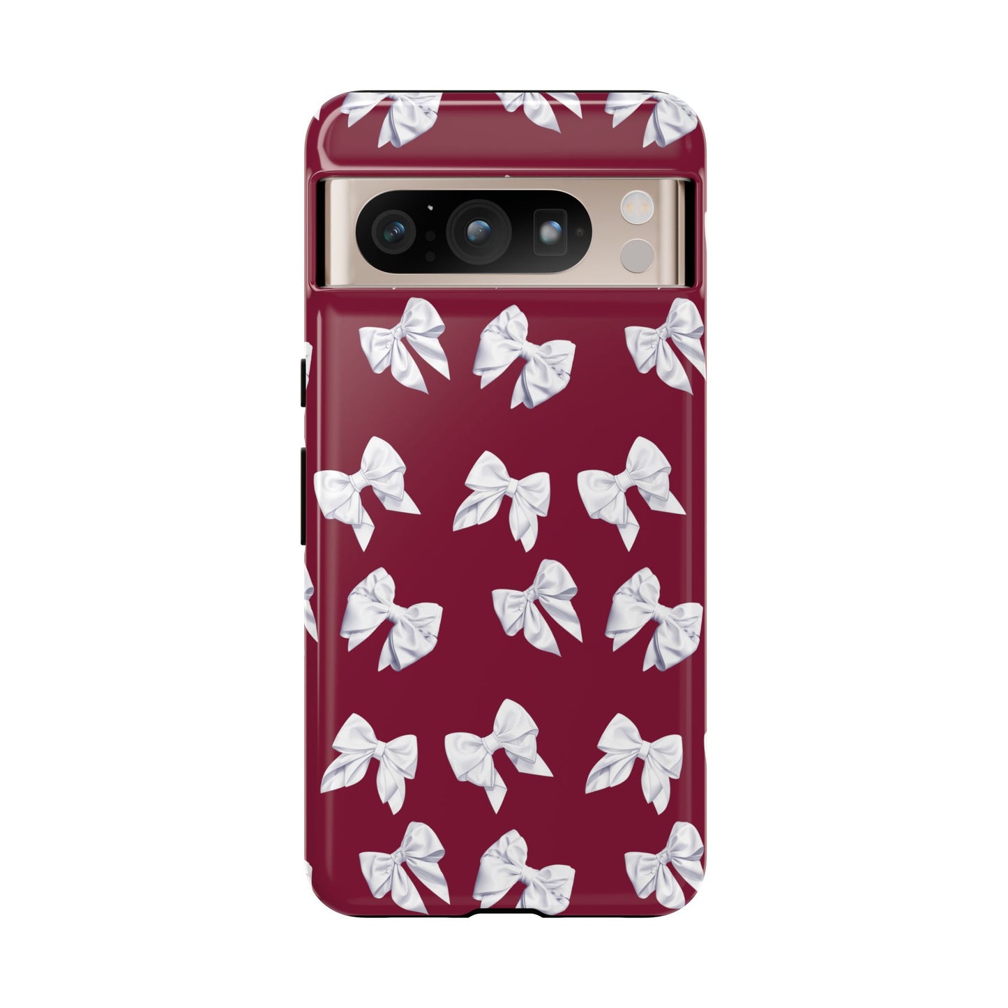 Bow Phone Case White on Burgundy