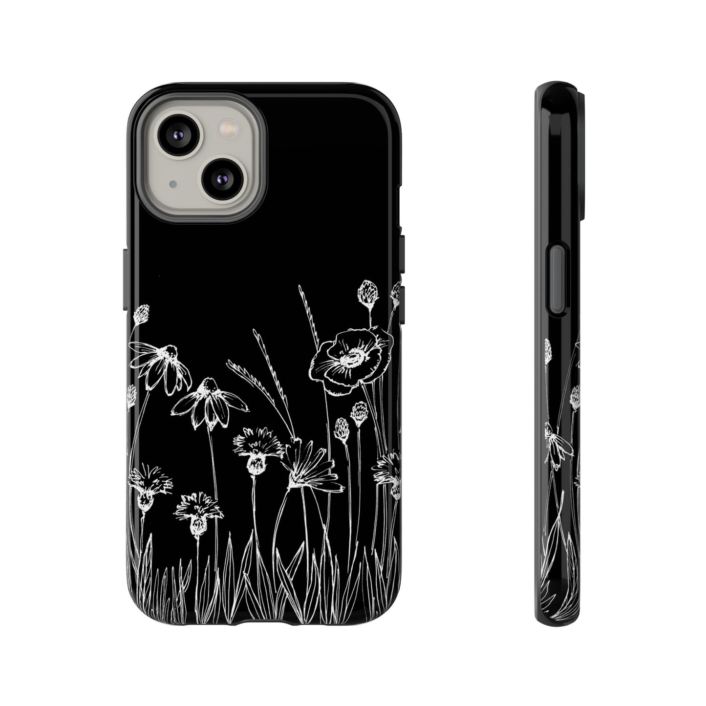 Doodle Flower Phone Case Black