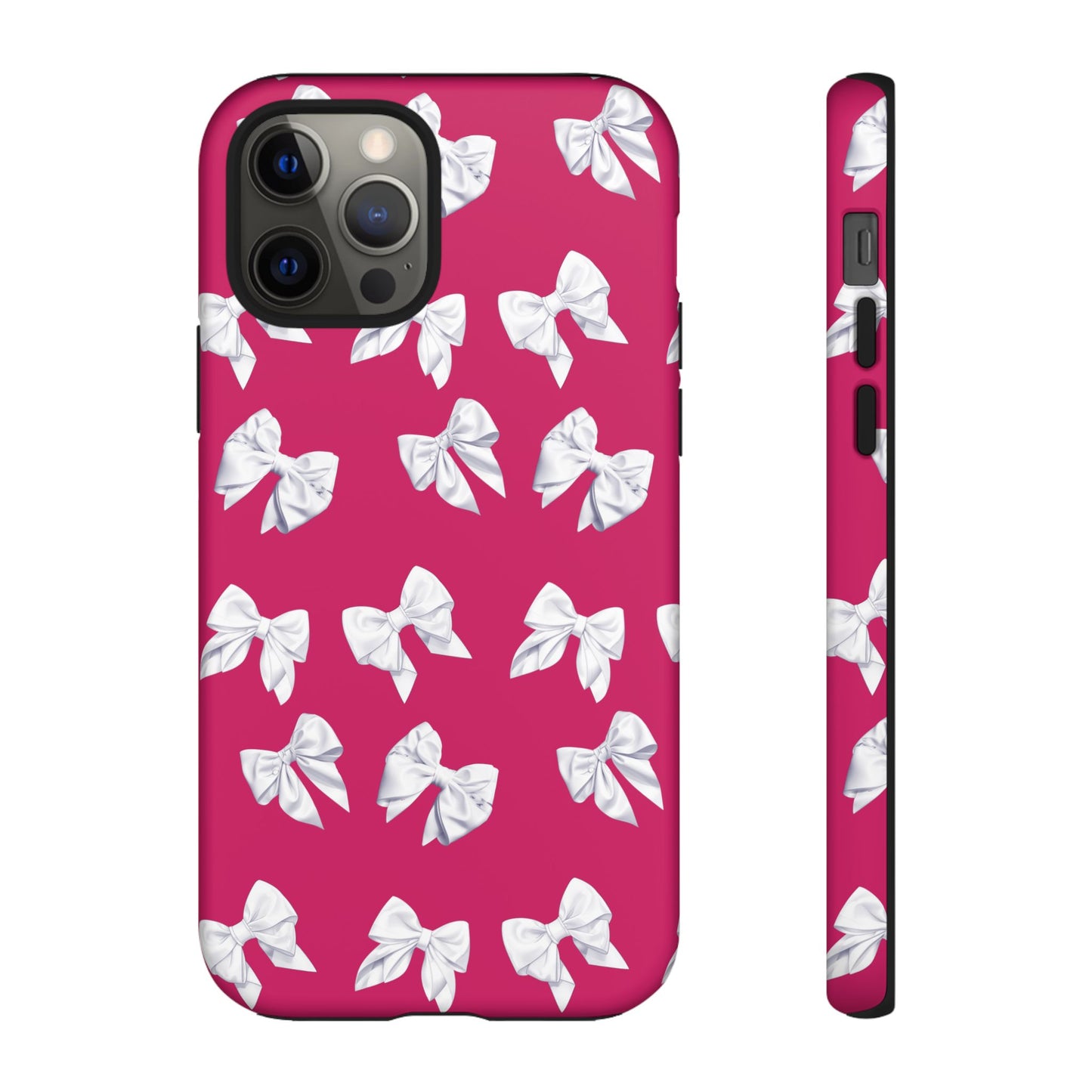 Bow Phone Case White on Hot Pink