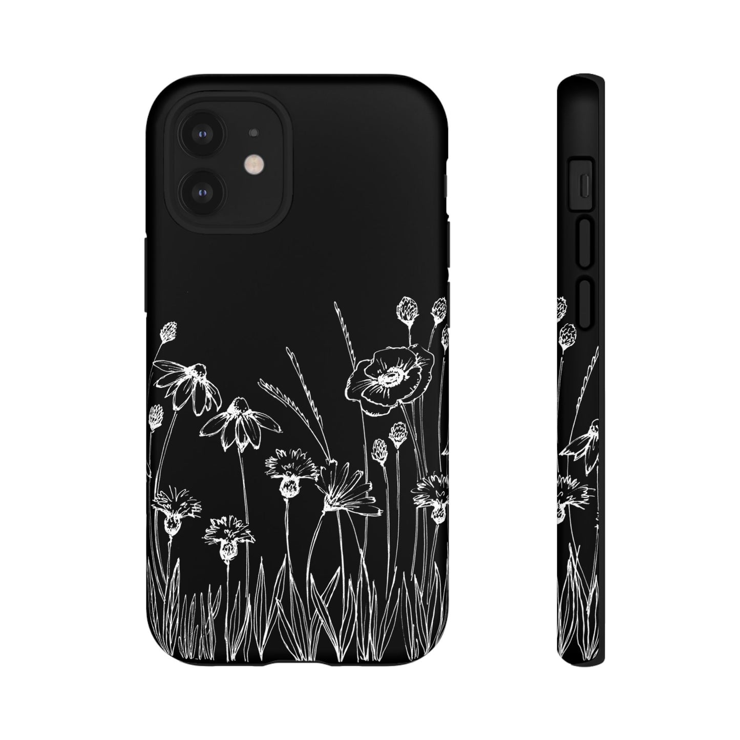 Doodle Flower Phone Case Black