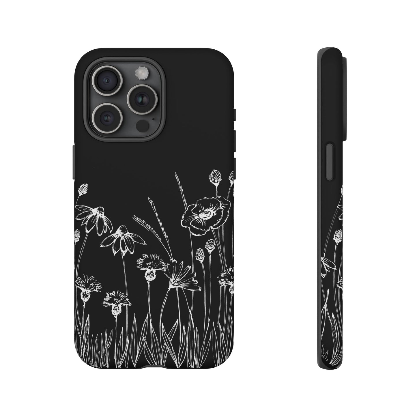 Doodle Flower Phone Case Black