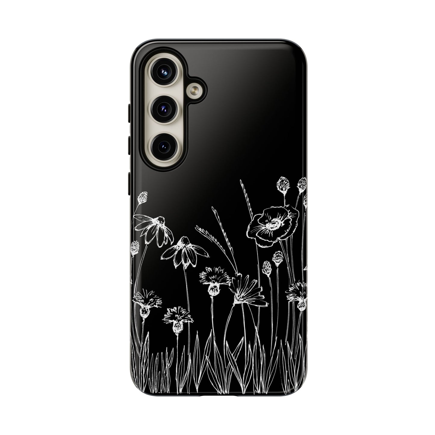 Doodle Flower Phone Case Black