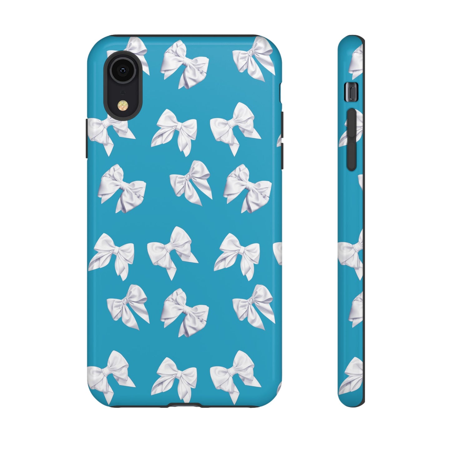 Bow Phone Case White on Turquoise