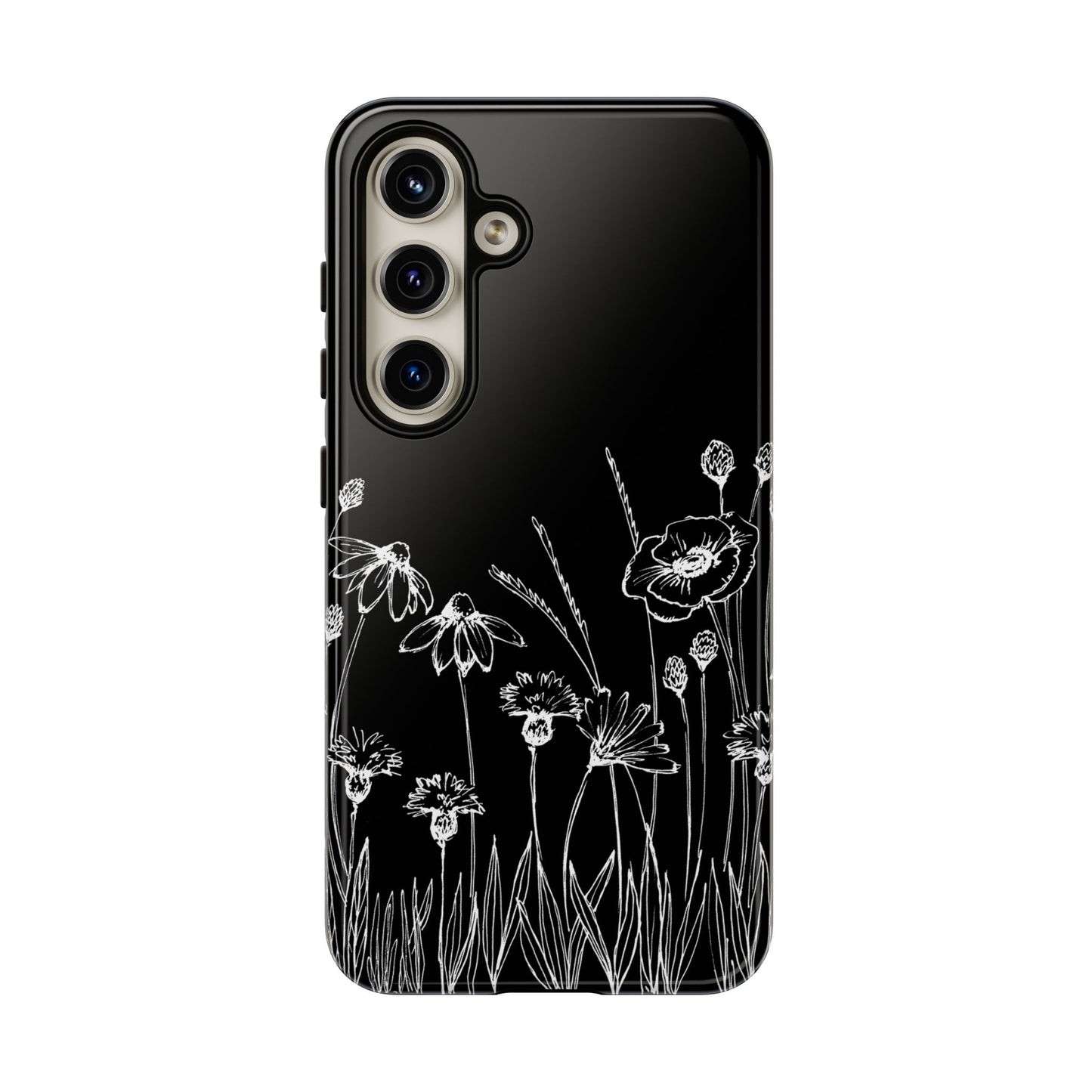 Doodle Flower Phone Case Black