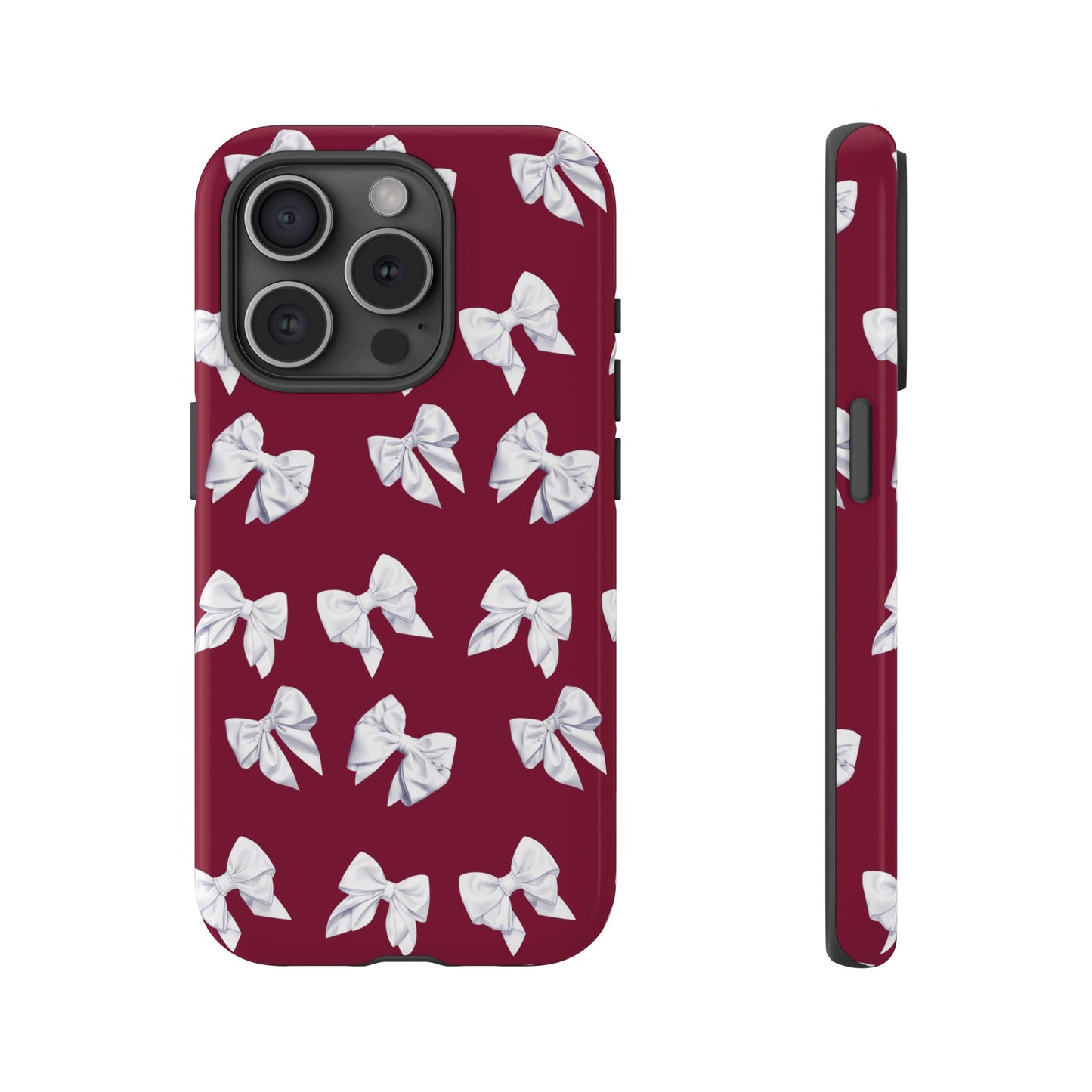 Bow Phone Case White on Burgundy