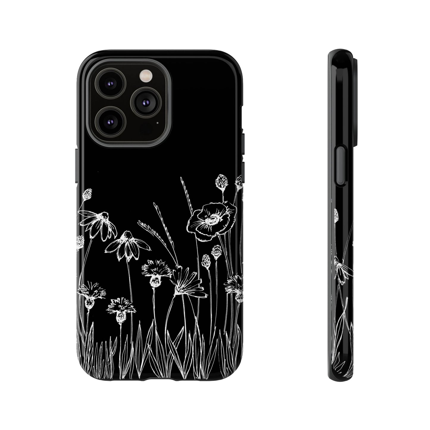 Doodle Flower Phone Case Black