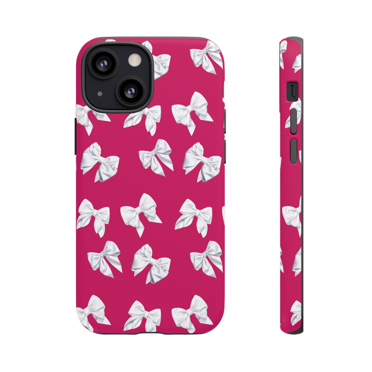 Bow Phone Case White on Hot Pink