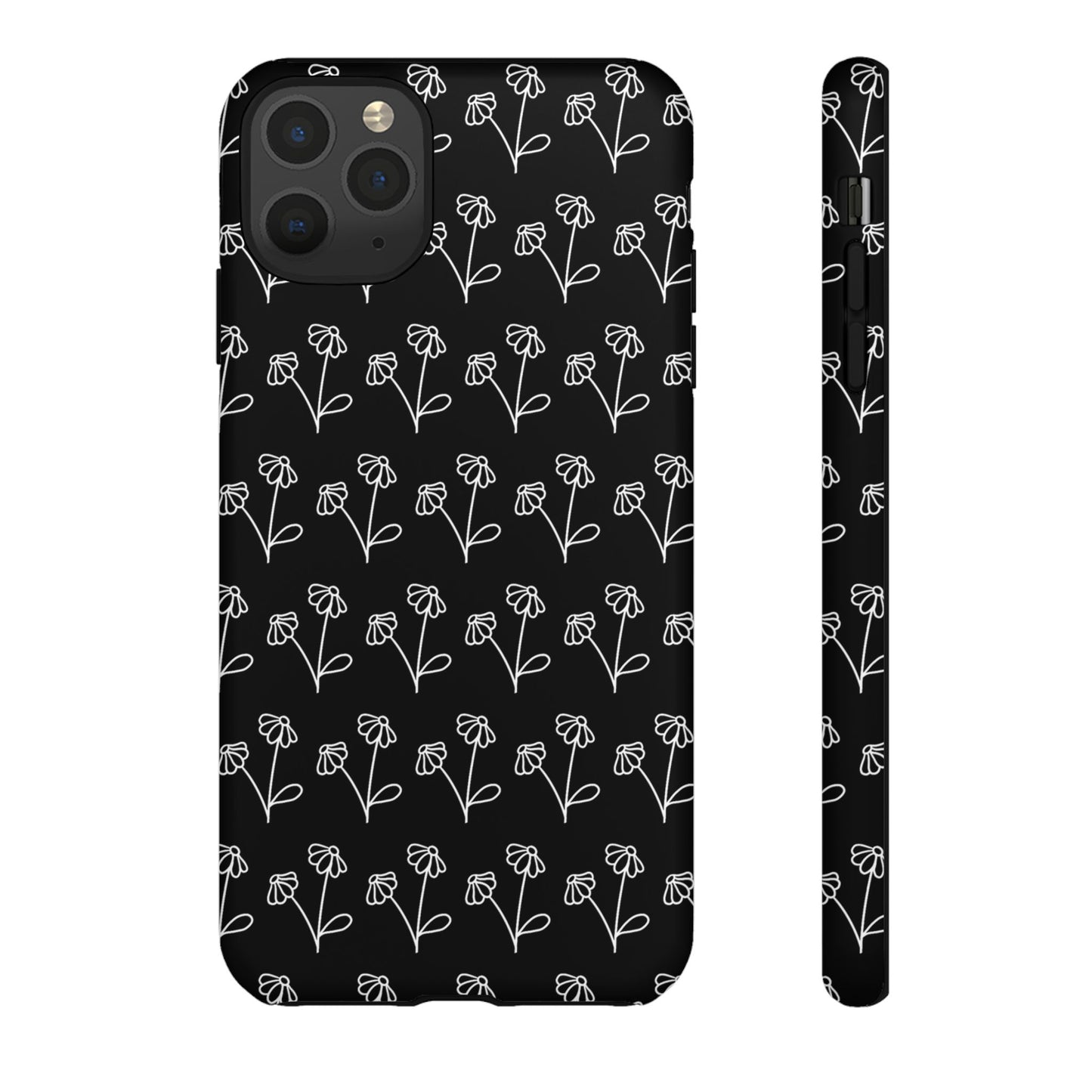 Doodle Flowers Phone Case Black