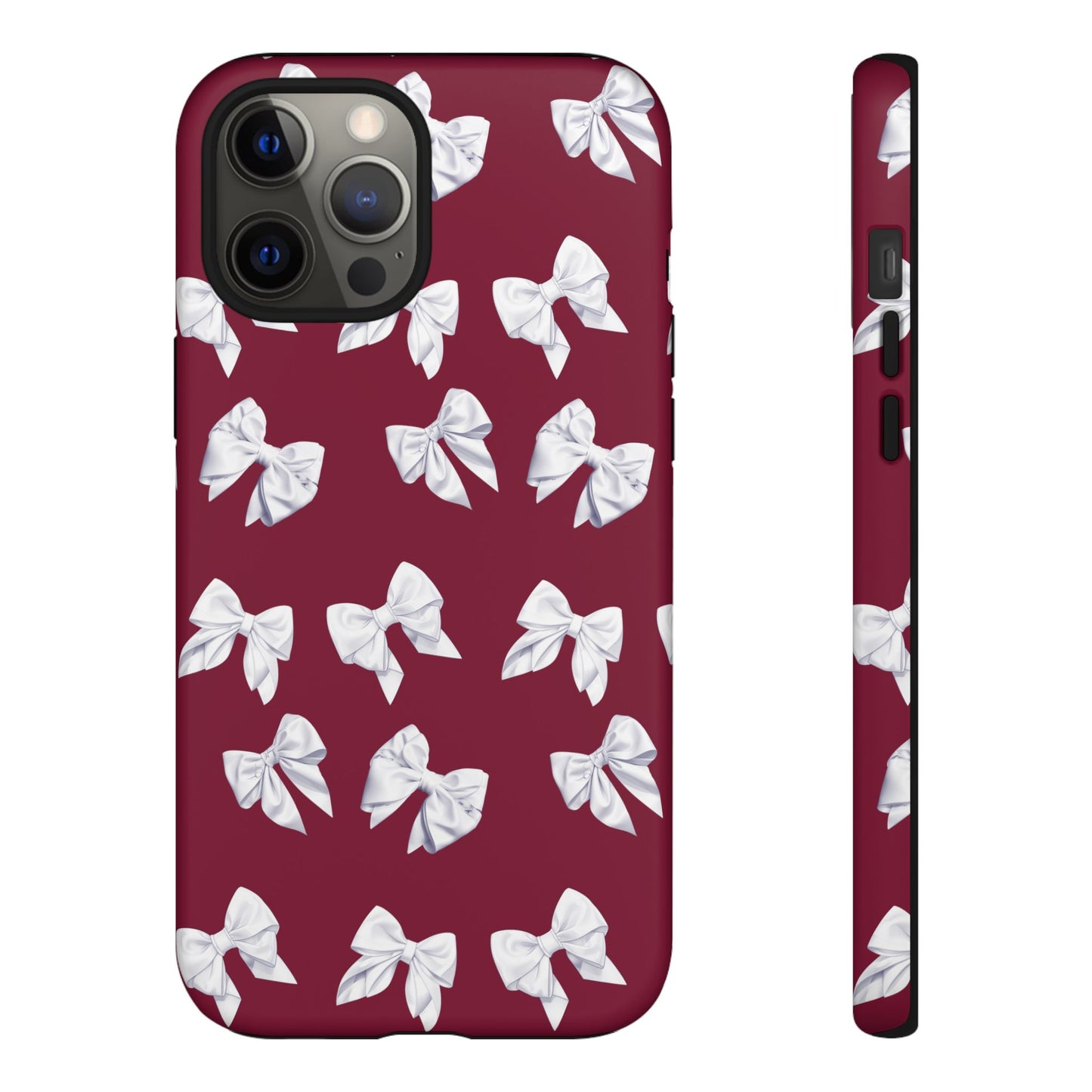 Bow Phone Case White on Burgundy