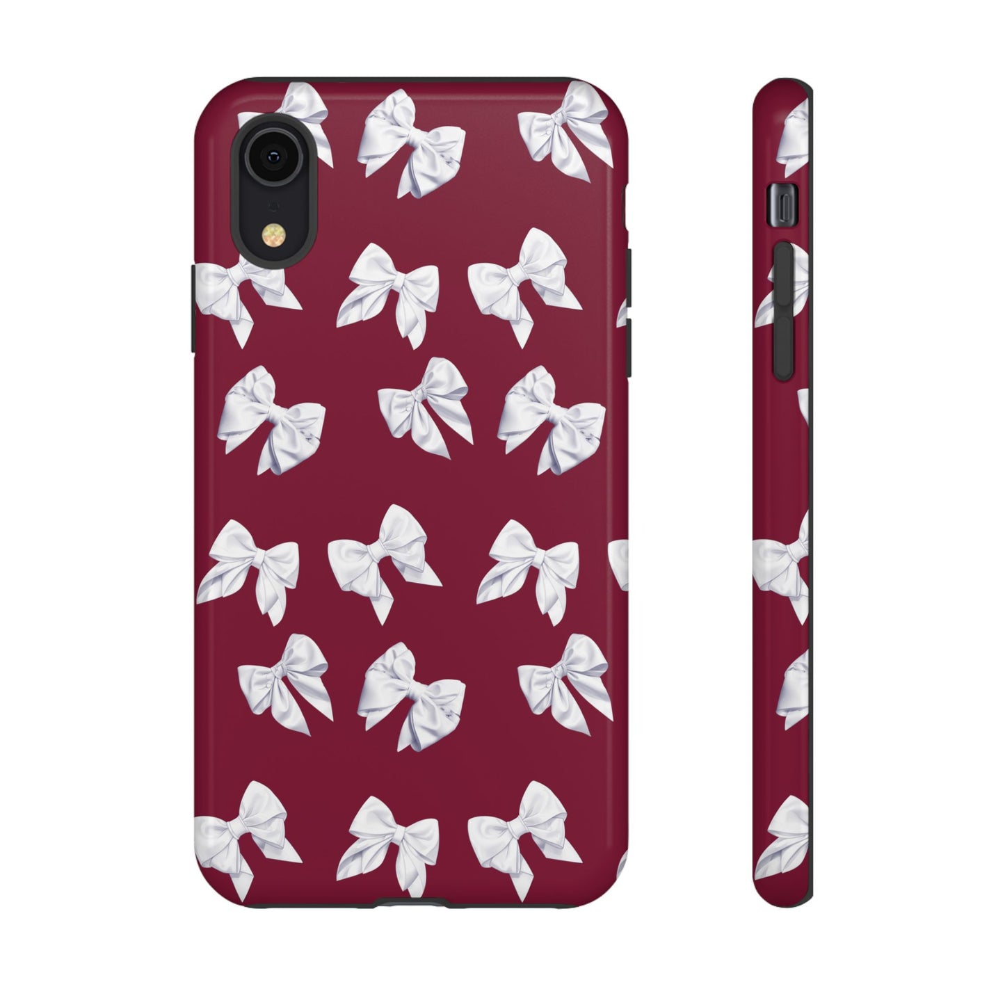 Bow Phone Case White on Burgundy