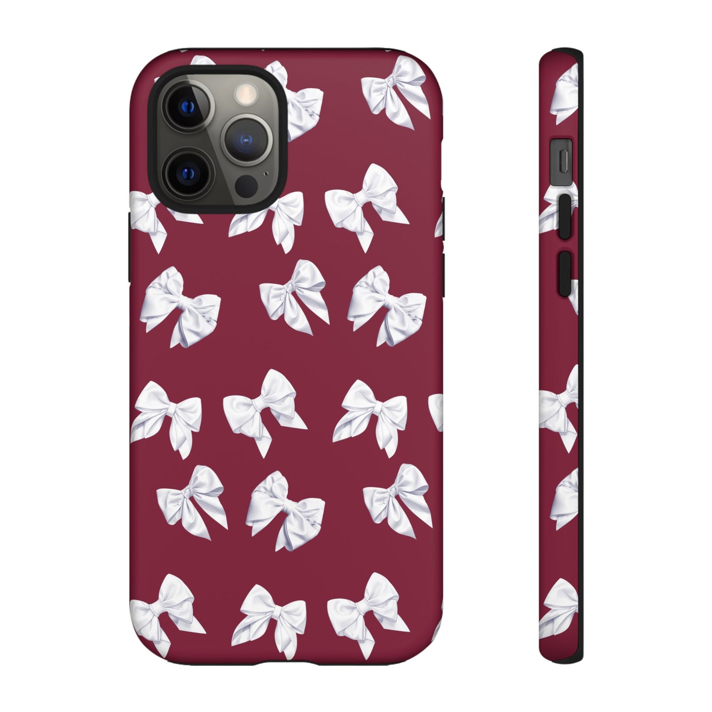 Bow Phone Case White on Burgundy