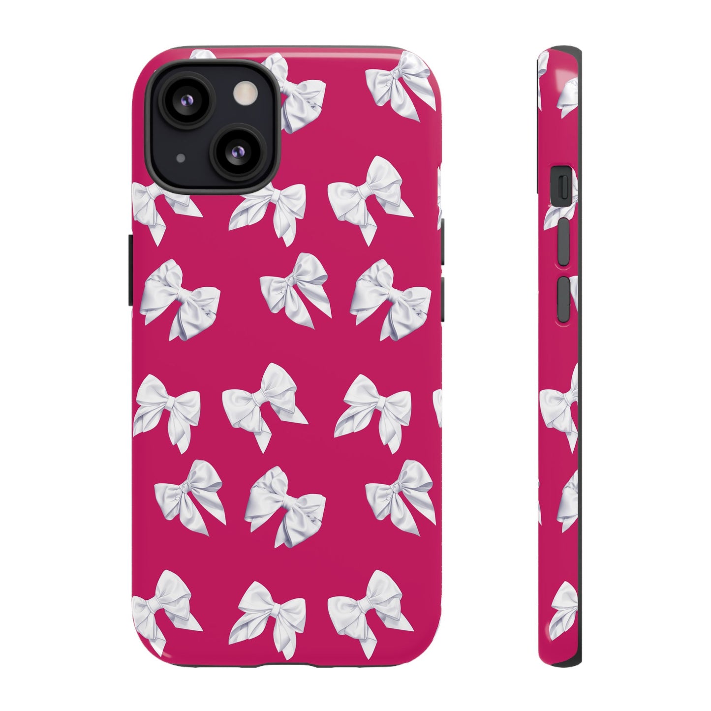 Bow Phone Case White on Hot Pink