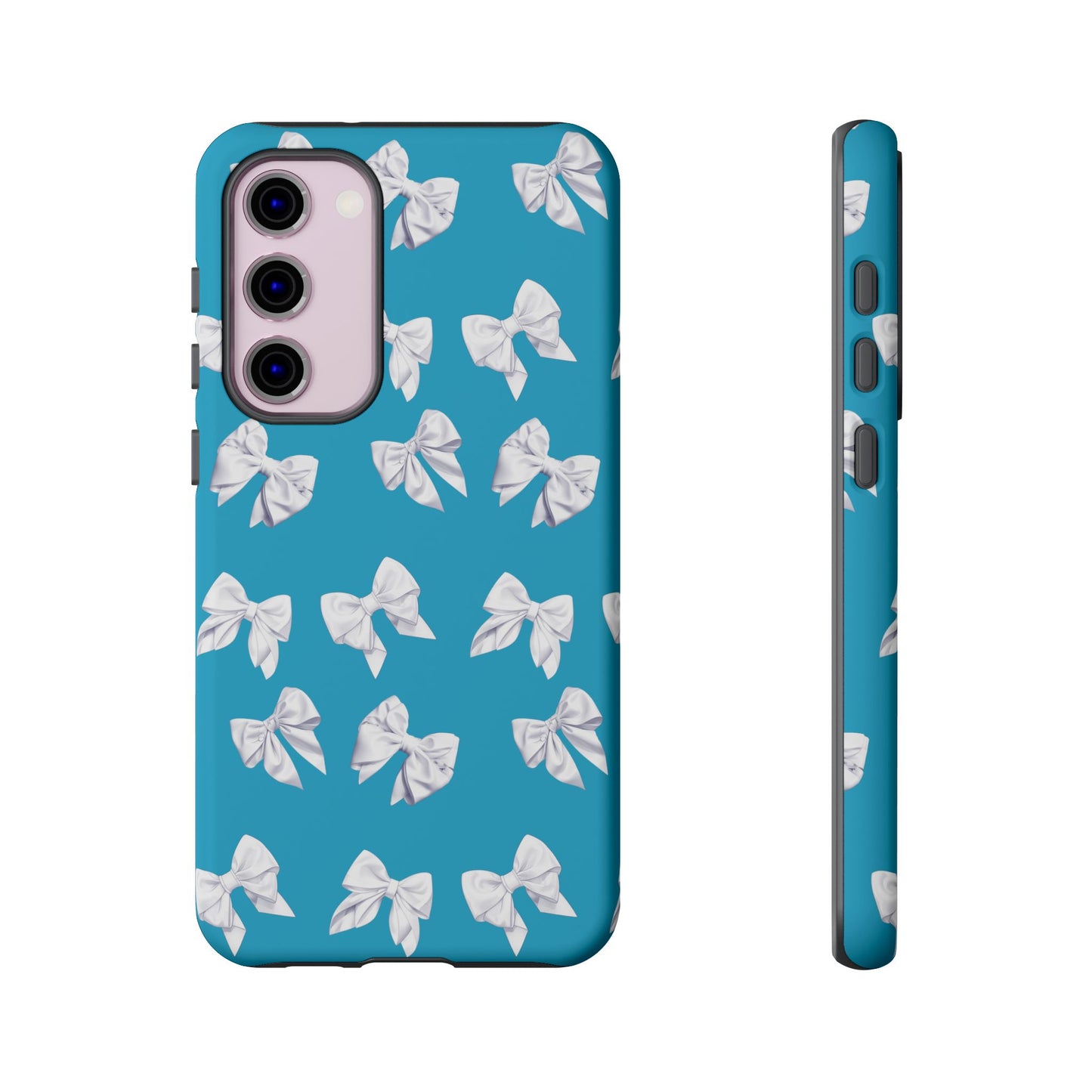 Bow Phone Case White on Turquoise