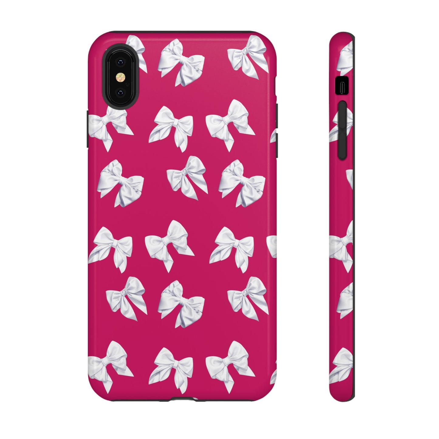 Bow Phone Case White on Hot Pink