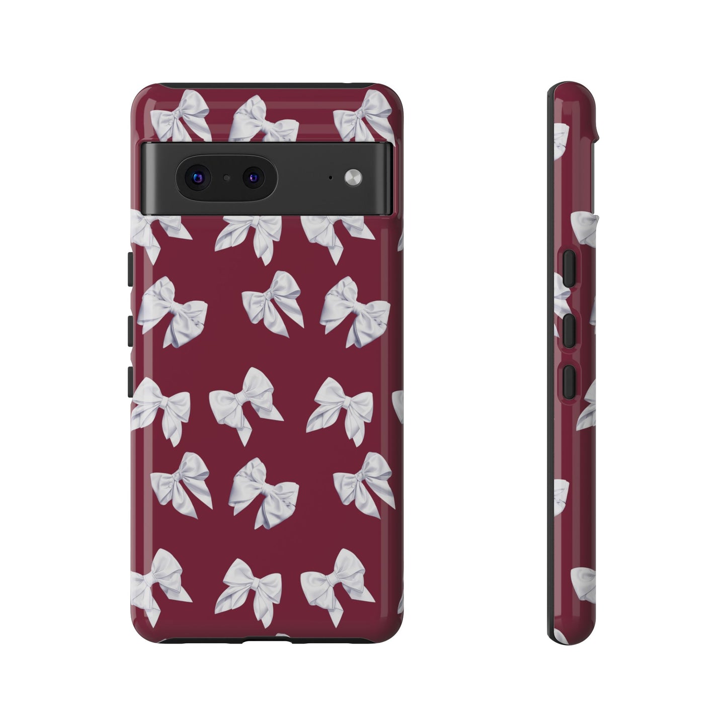 Bow Phone Case White on Burgundy