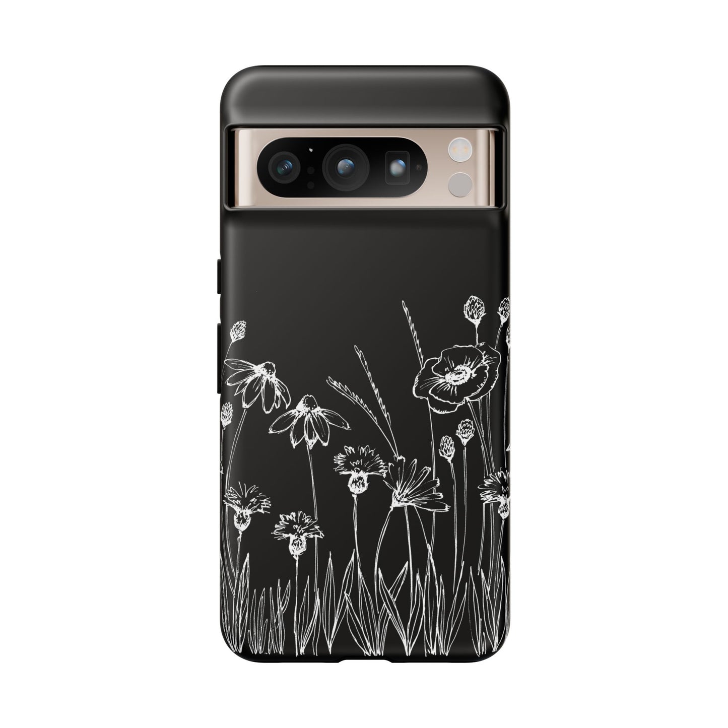 Doodle Flower Phone Case Black