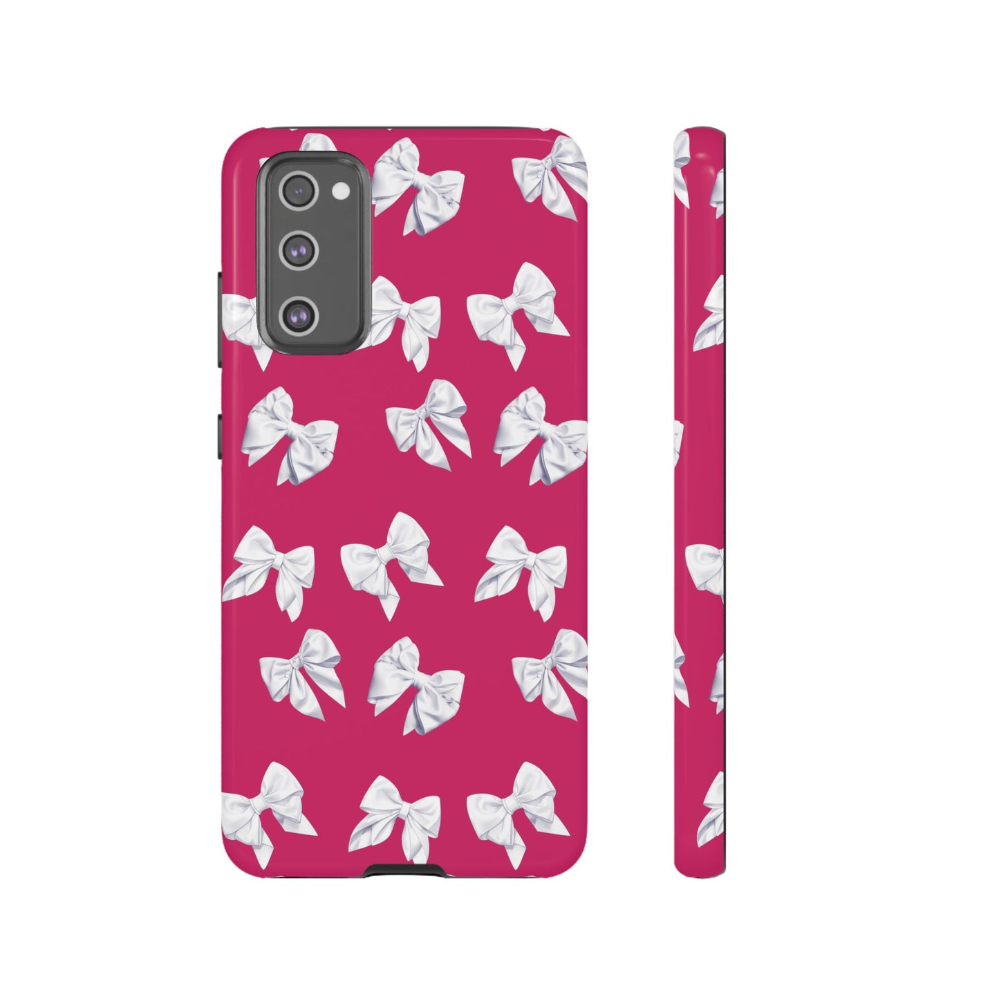 Bow Phone Case White on Hot Pink