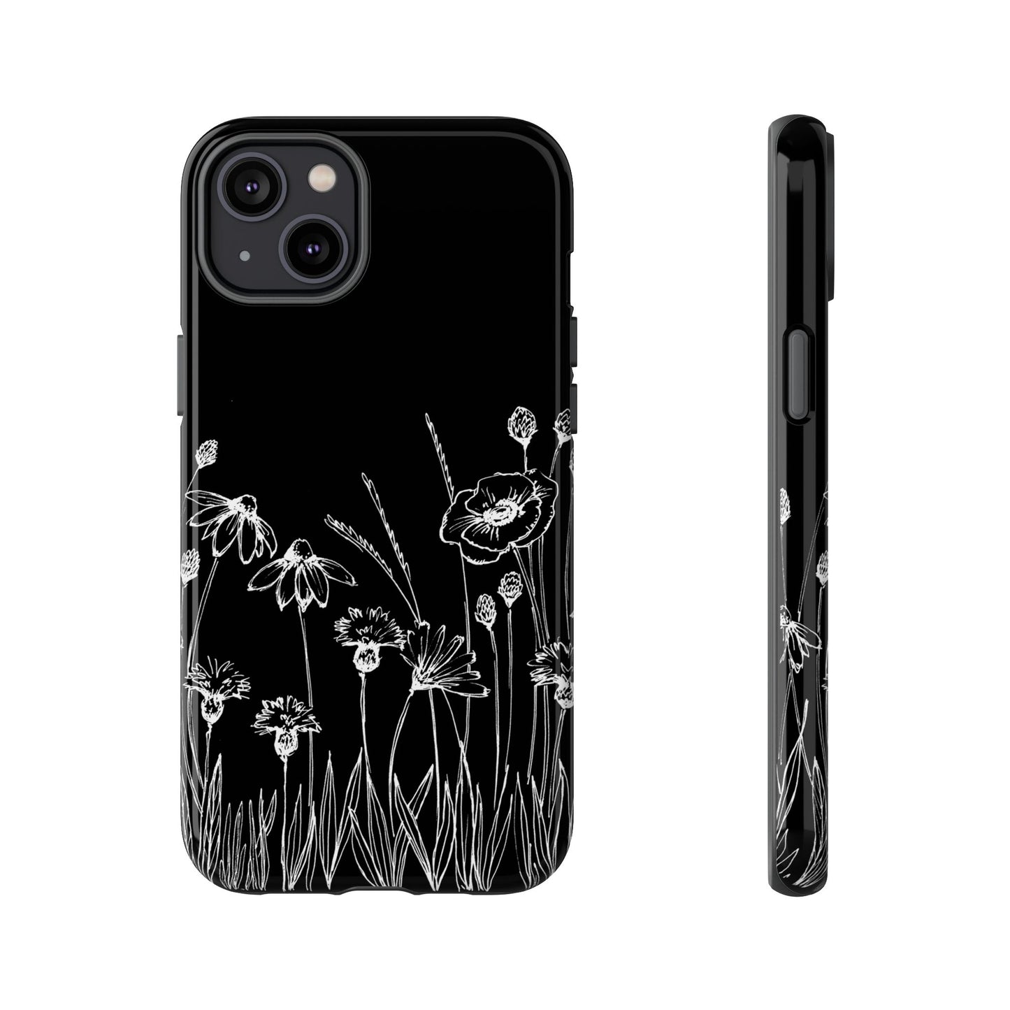 Doodle Flower Phone Case Black