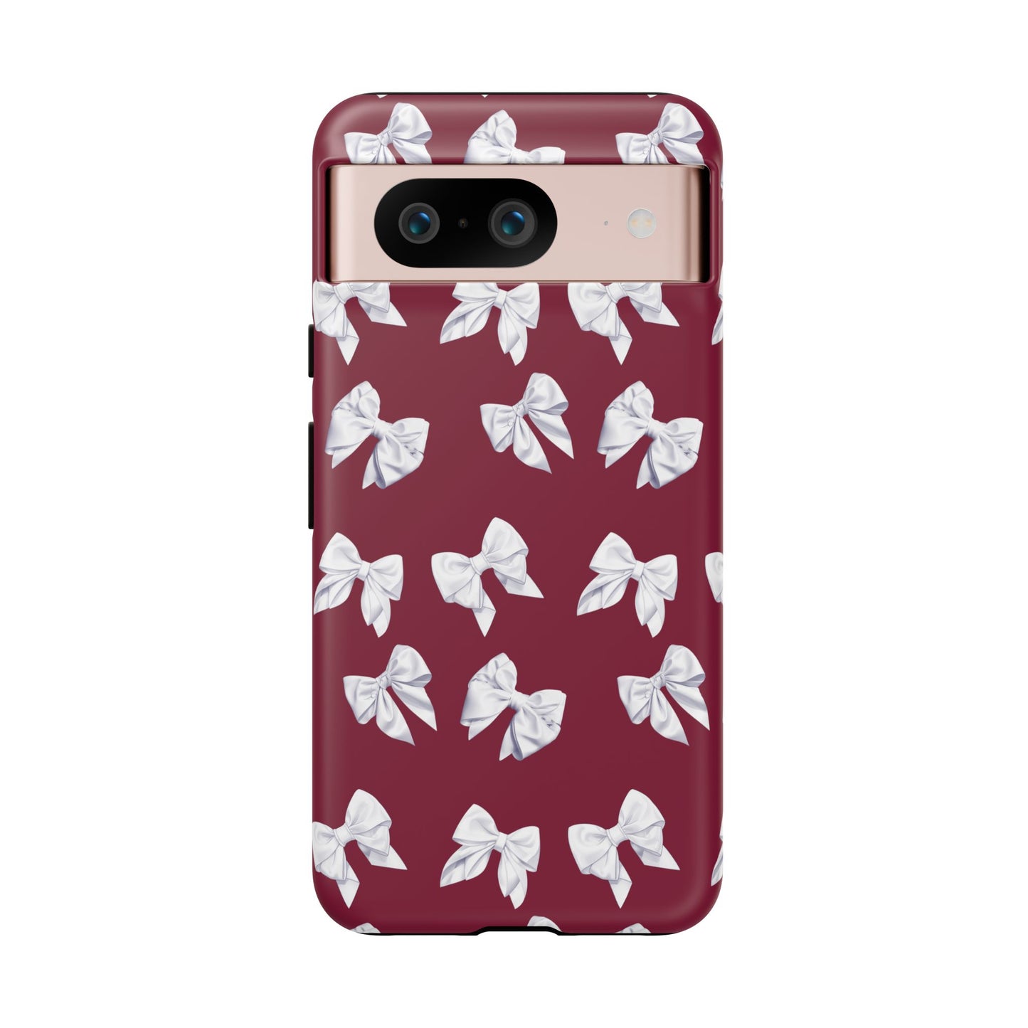 Bow Phone Case White on Burgundy