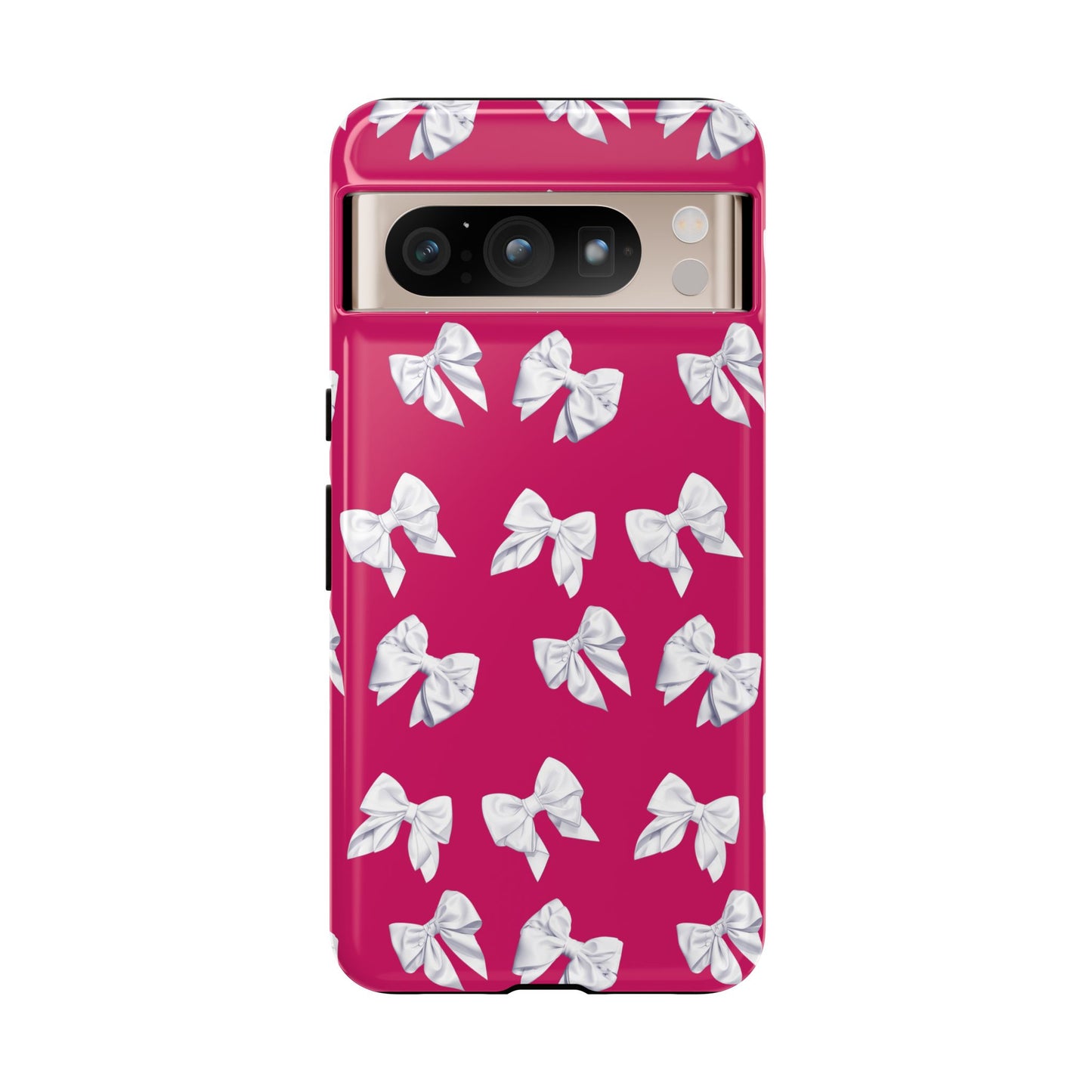 Bow Phone Case White on Hot Pink