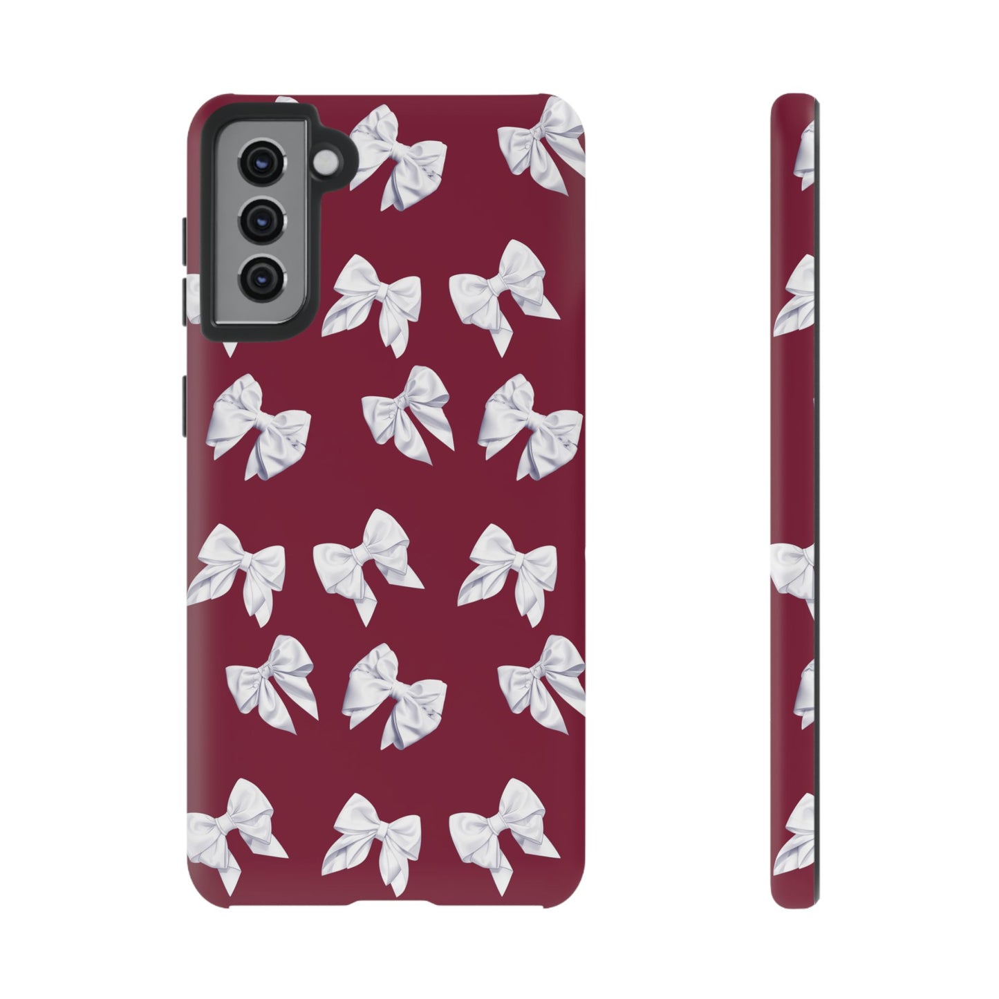 Bow Phone Case White on Burgundy