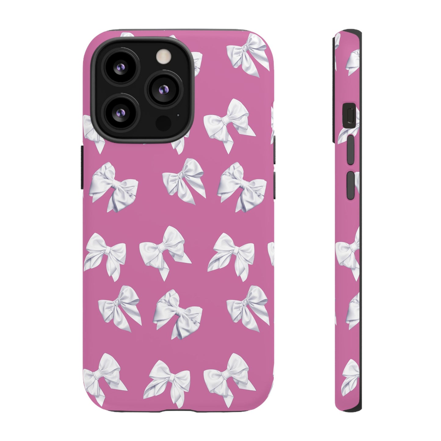 Bow Phone Case White on Pink