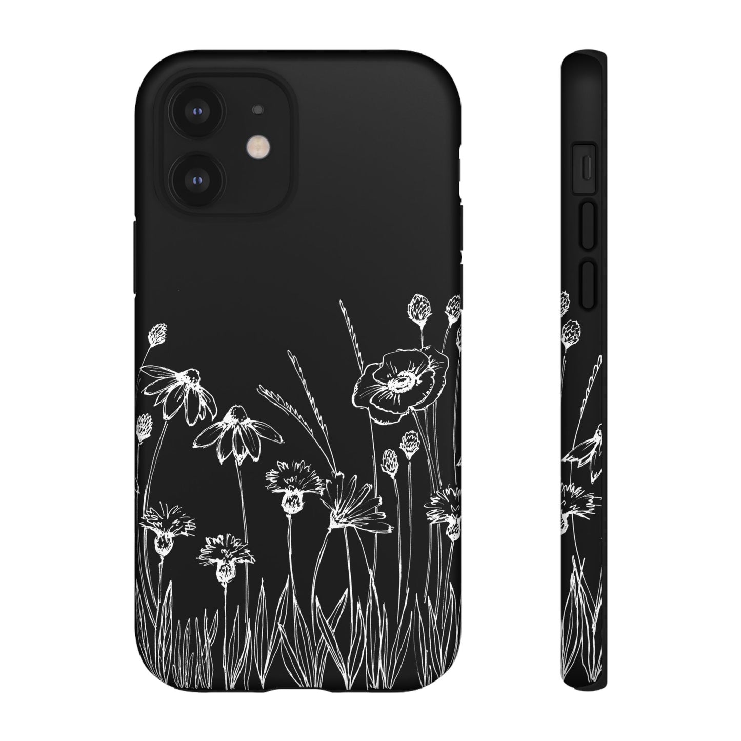 Doodle Flower Phone Case Black