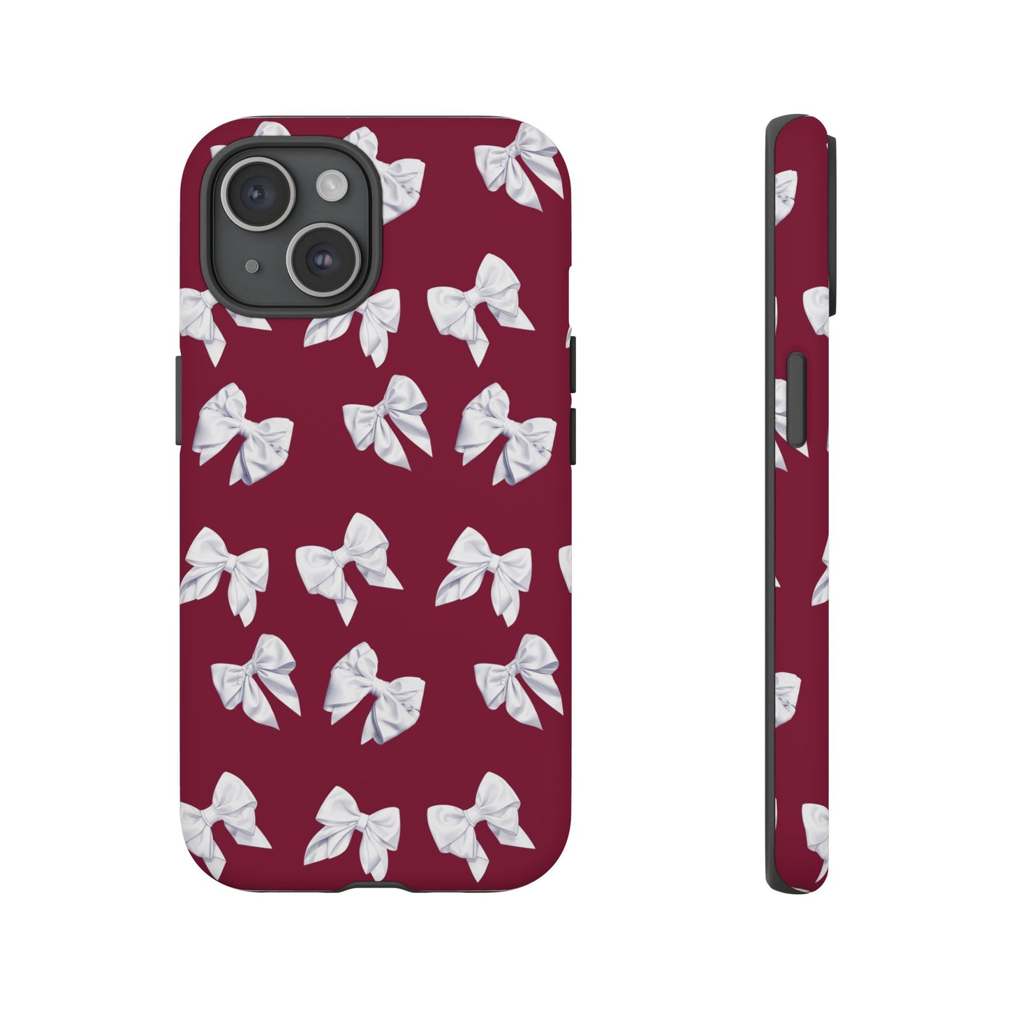 Bow Phone Case White on Burgundy