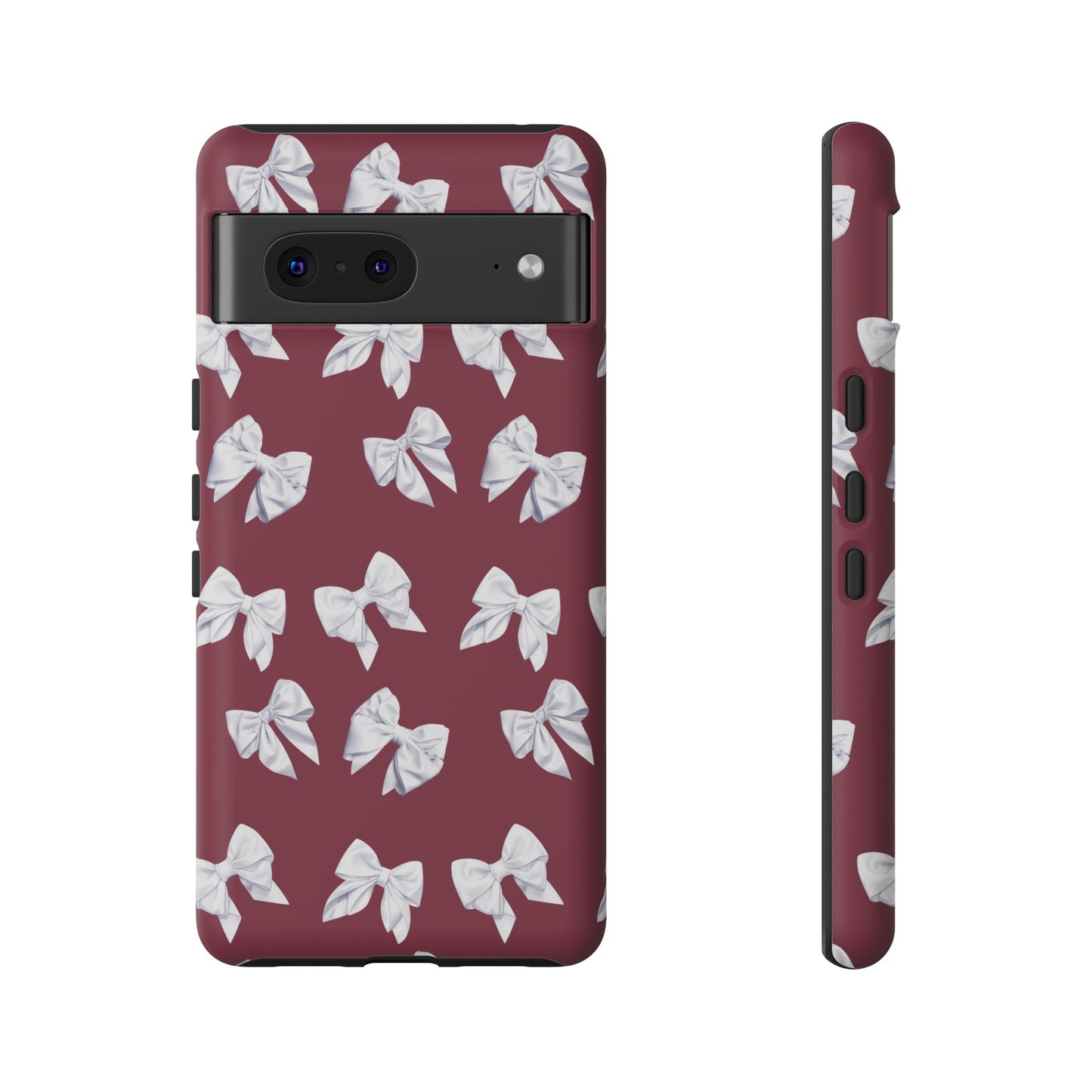 Bow Phone Case White on Burgundy