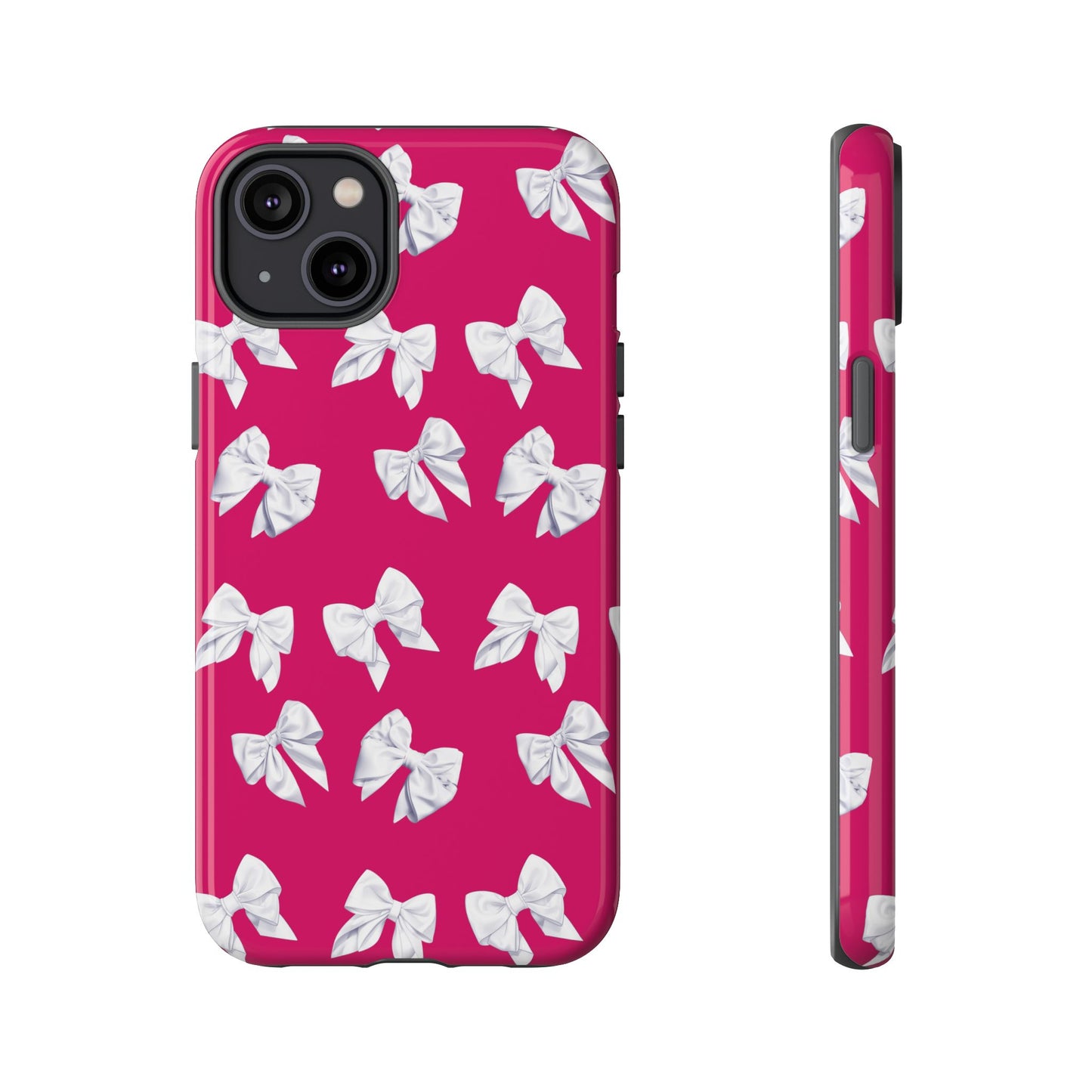 Bow Phone Case White on Hot Pink